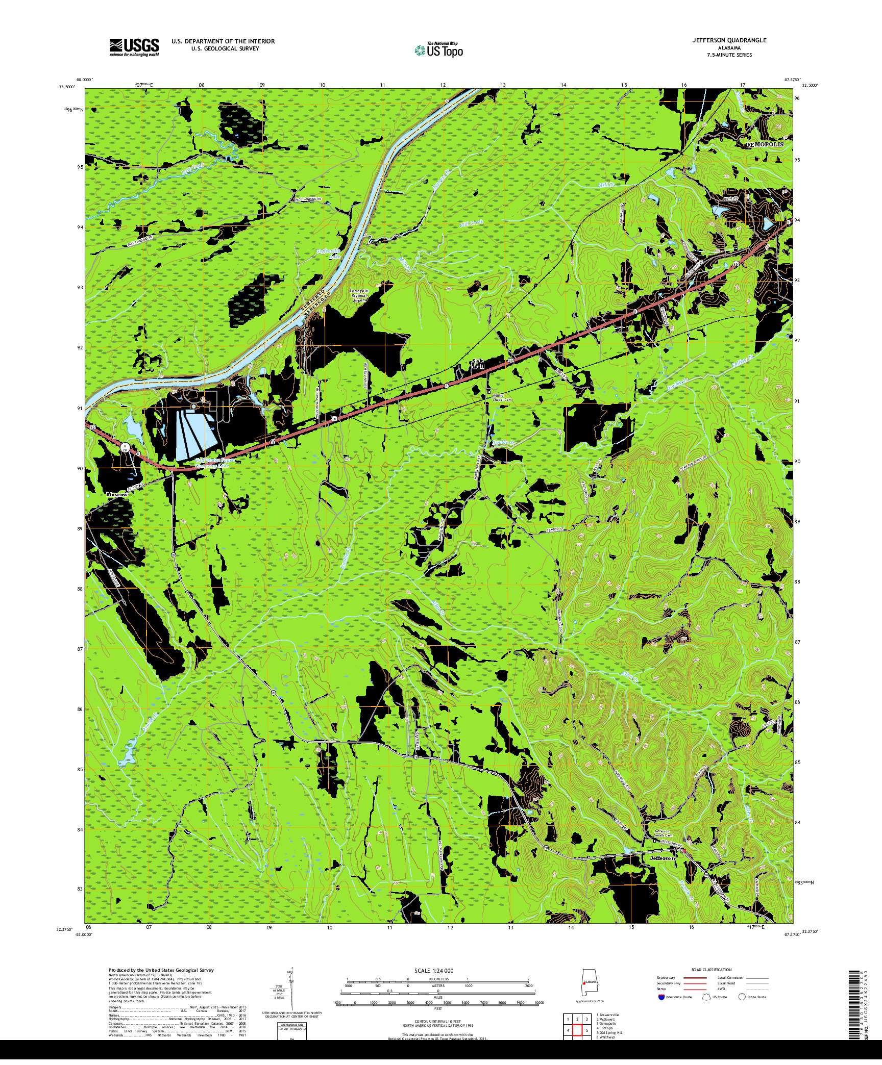 USGS US TOPO 7.5-MINUTE MAP FOR JEFFERSON, AL 2018