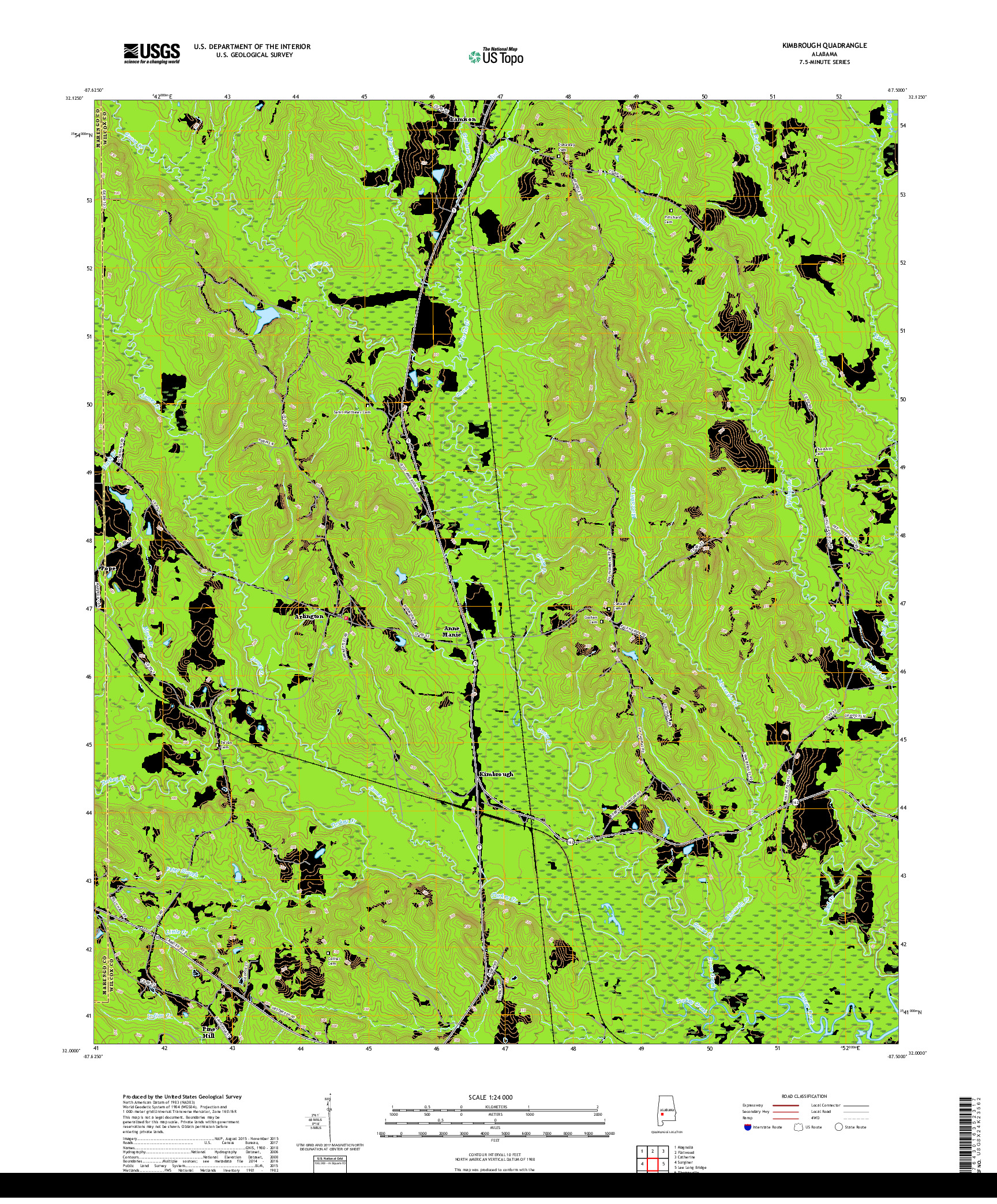 USGS US TOPO 7.5-MINUTE MAP FOR KIMBROUGH, AL 2018