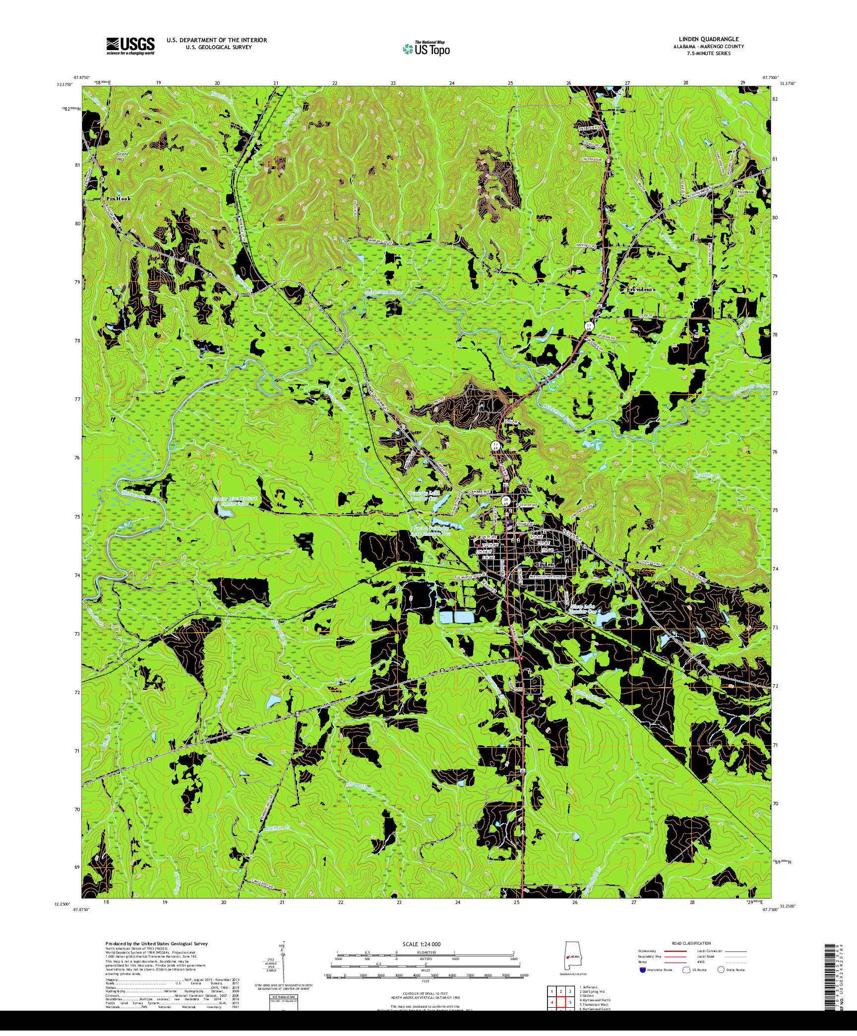 USGS US TOPO 7.5-MINUTE MAP FOR LINDEN, AL 2018