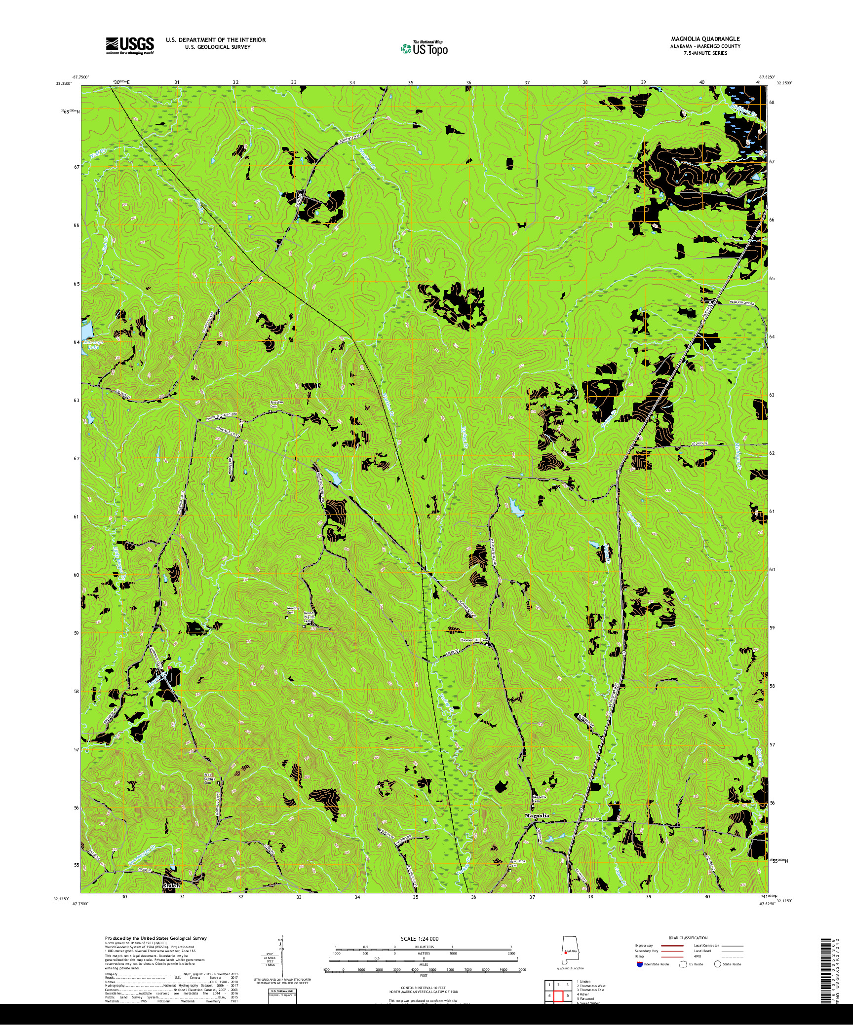 USGS US TOPO 7.5-MINUTE MAP FOR MAGNOLIA, AL 2018