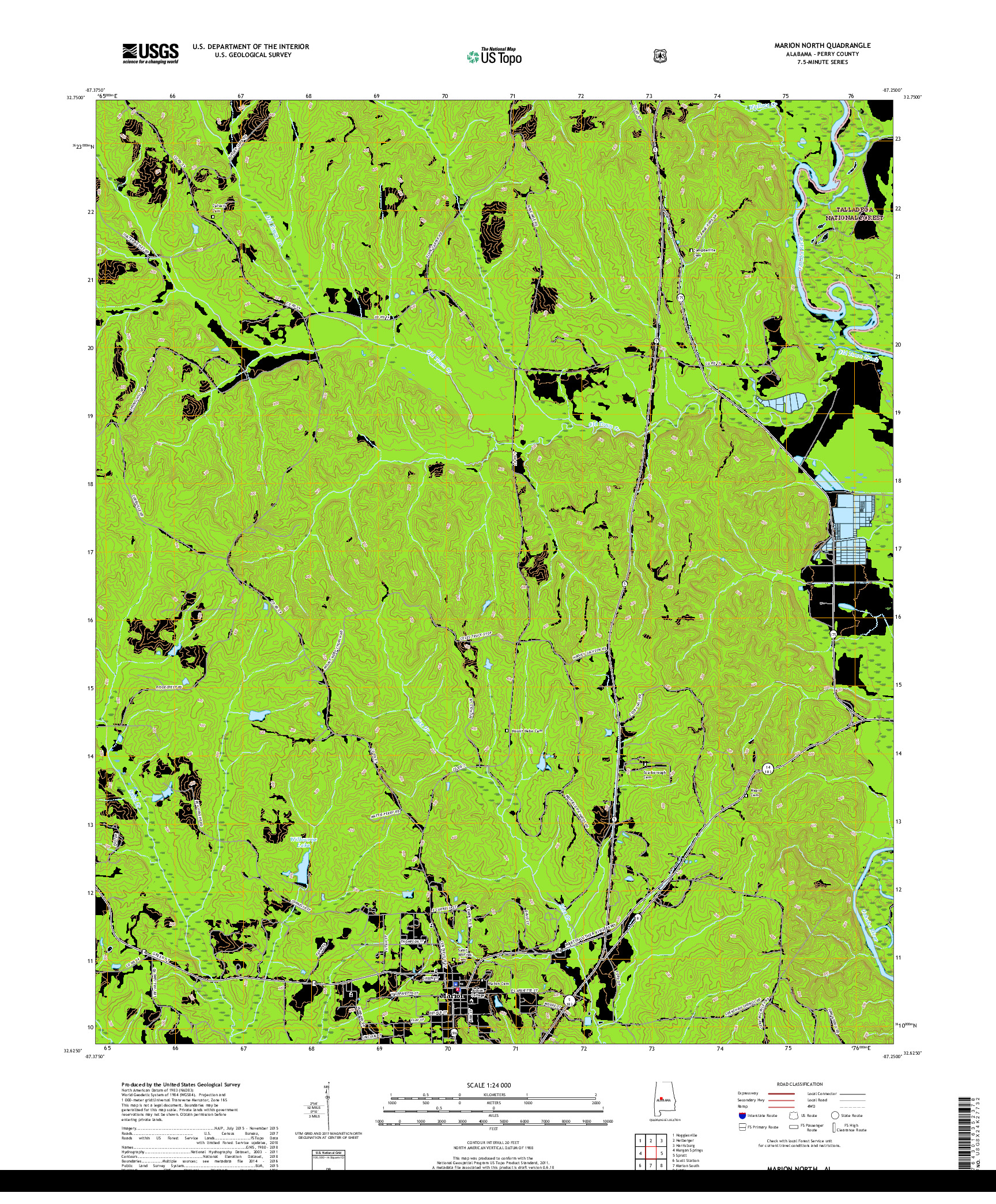 USGS US TOPO 7.5-MINUTE MAP FOR MARION NORTH, AL 2018