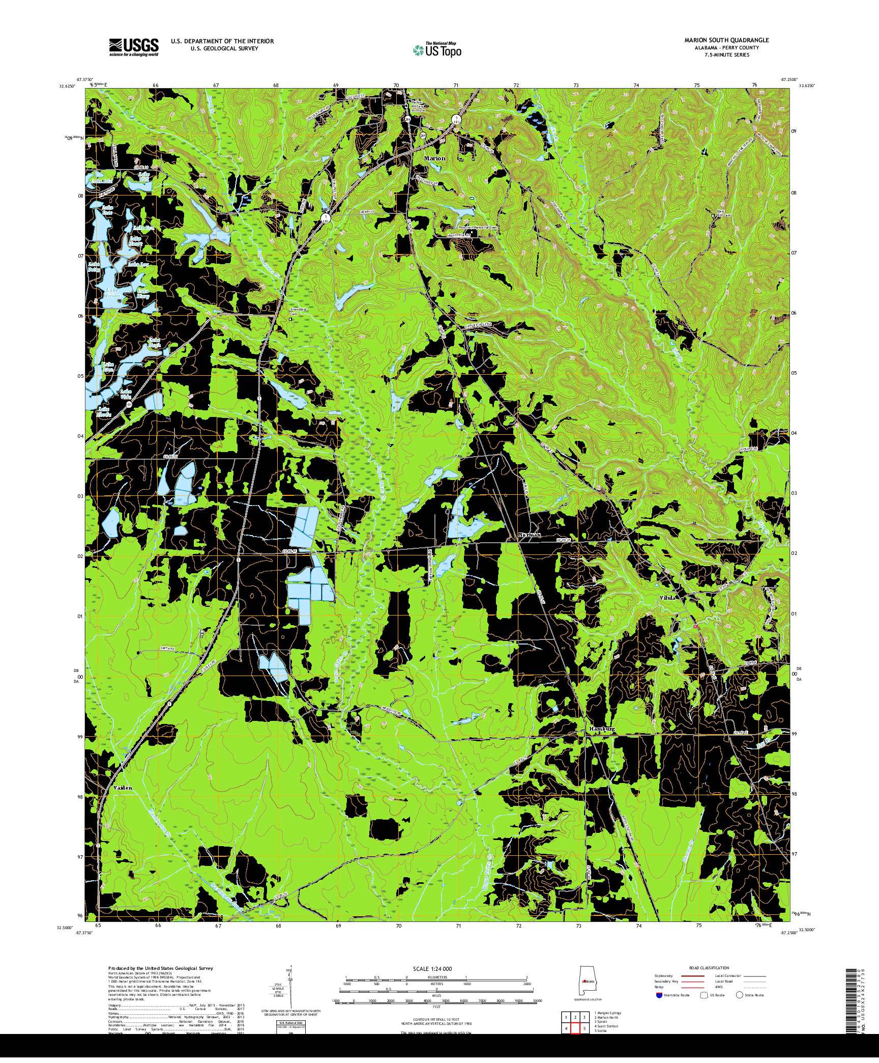 USGS US TOPO 7.5-MINUTE MAP FOR MARION SOUTH, AL 2018