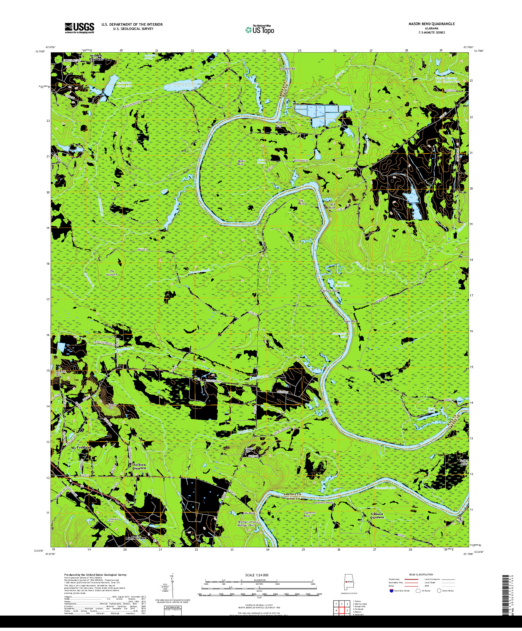 USGS US TOPO 7.5-MINUTE MAP FOR MASON BEND, AL 2018