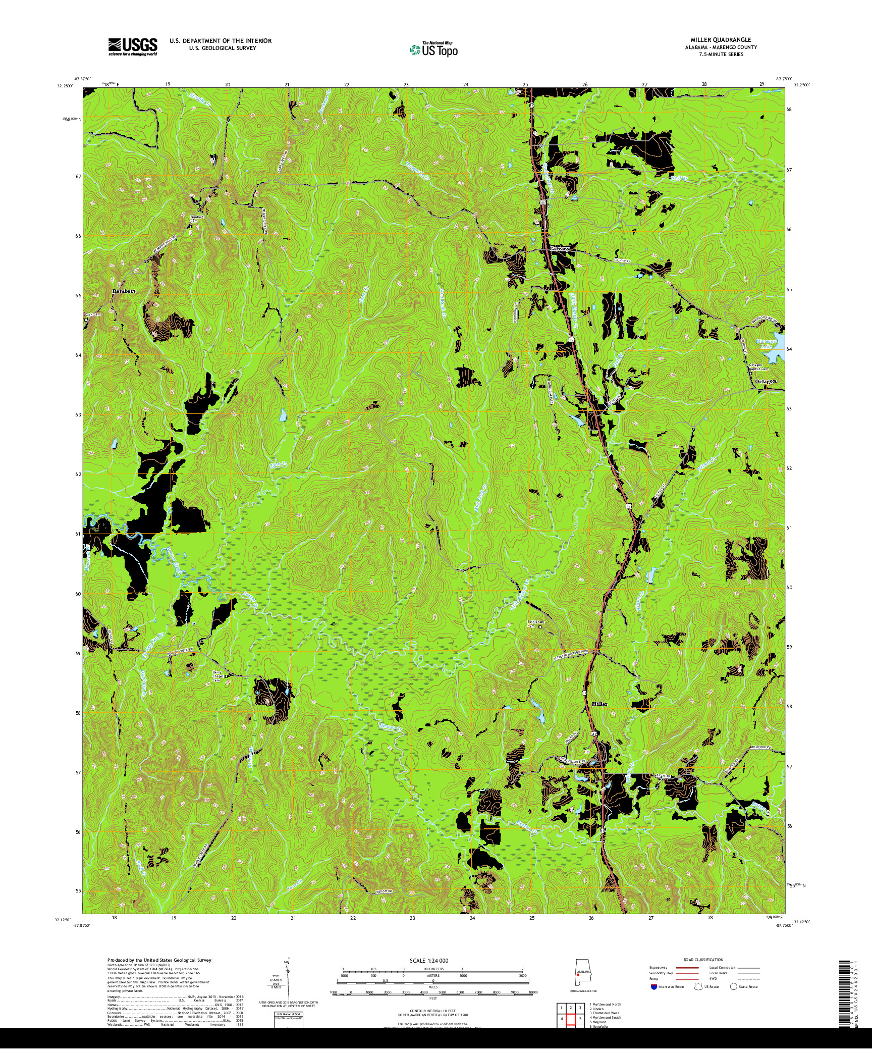 USGS US TOPO 7.5-MINUTE MAP FOR MILLER, AL 2018