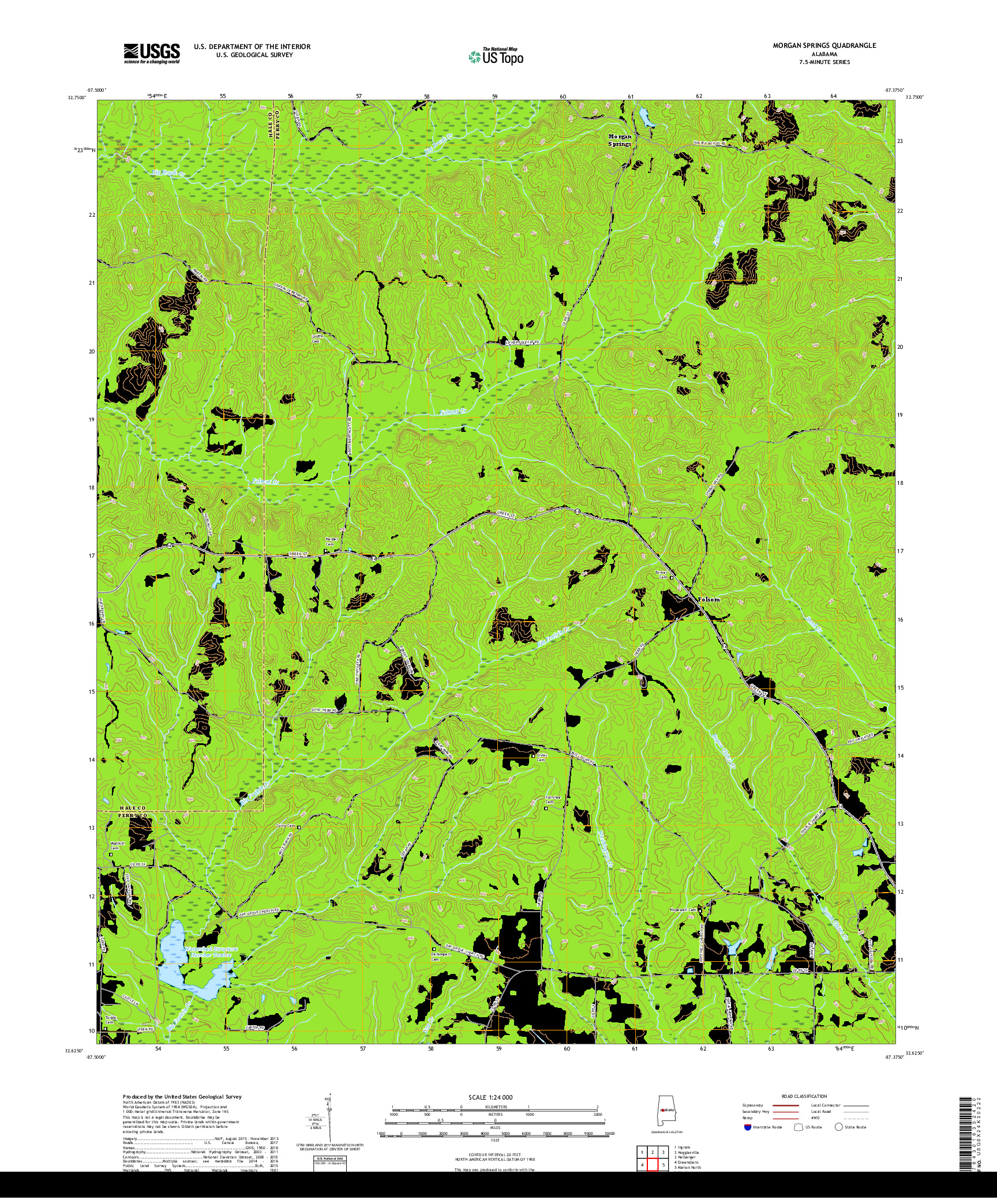 USGS US TOPO 7.5-MINUTE MAP FOR MORGAN SPRINGS, AL 2018