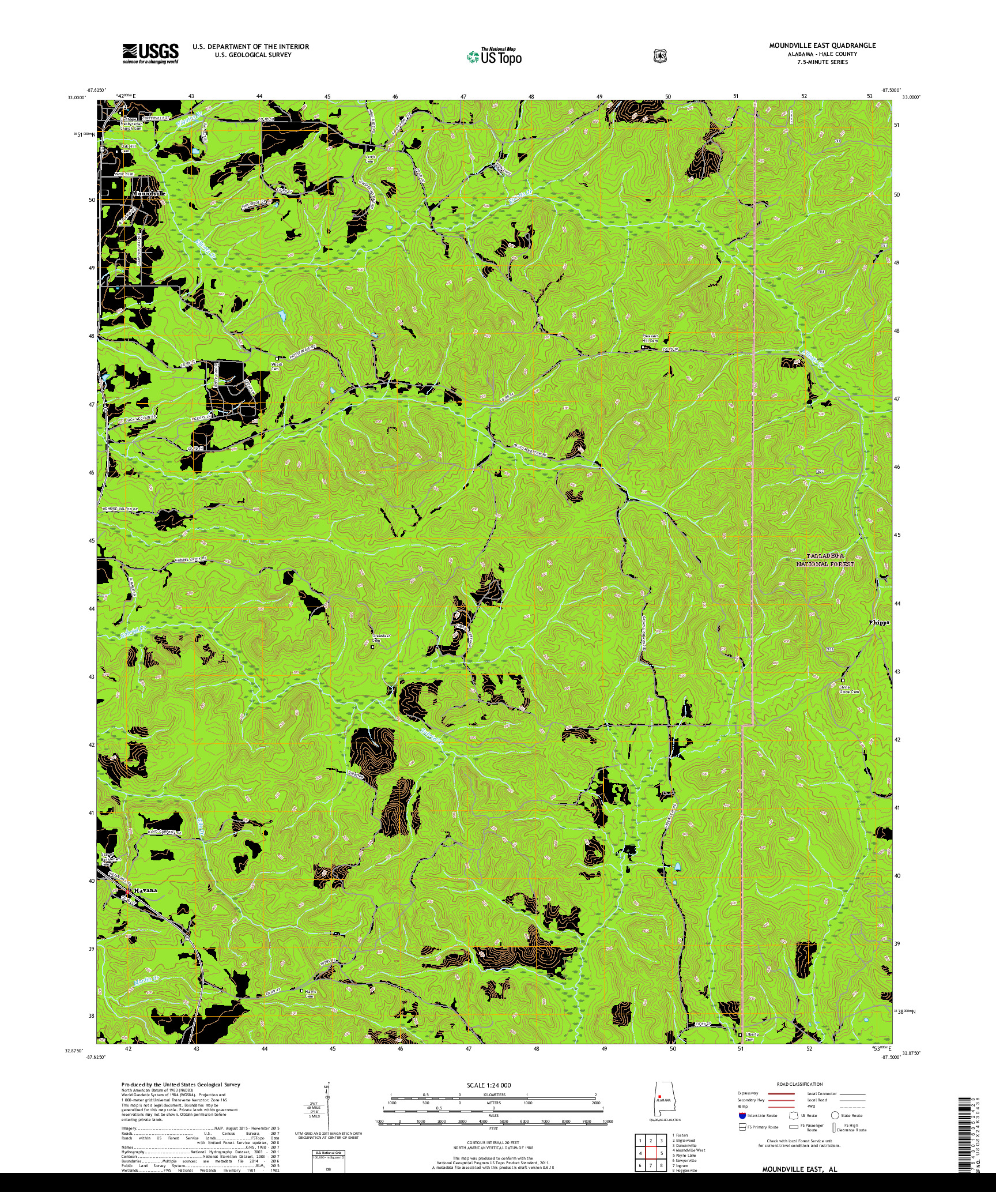 USGS US TOPO 7.5-MINUTE MAP FOR MOUNDVILLE EAST, AL 2018