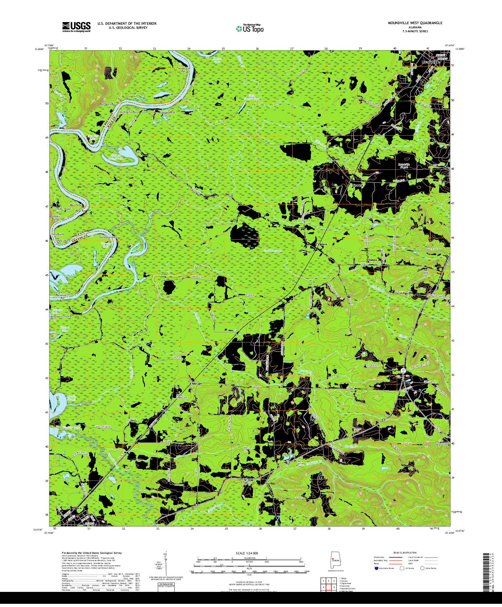 USGS US TOPO 7.5-MINUTE MAP FOR MOUNDVILLE WEST, AL 2018