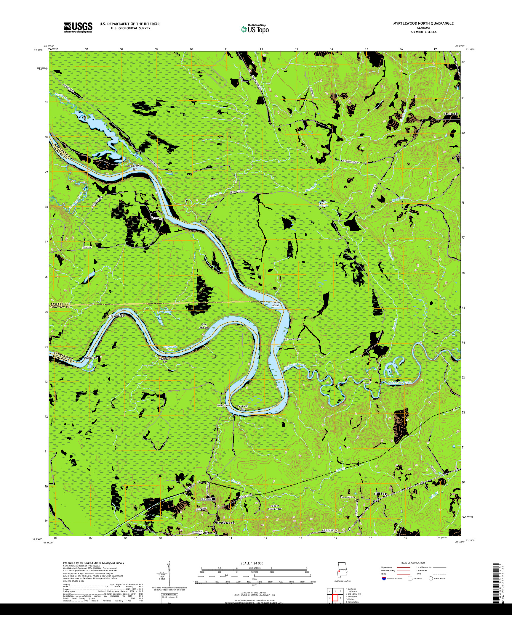 USGS US TOPO 7.5-MINUTE MAP FOR MYRTLEWOOD NORTH, AL 2018