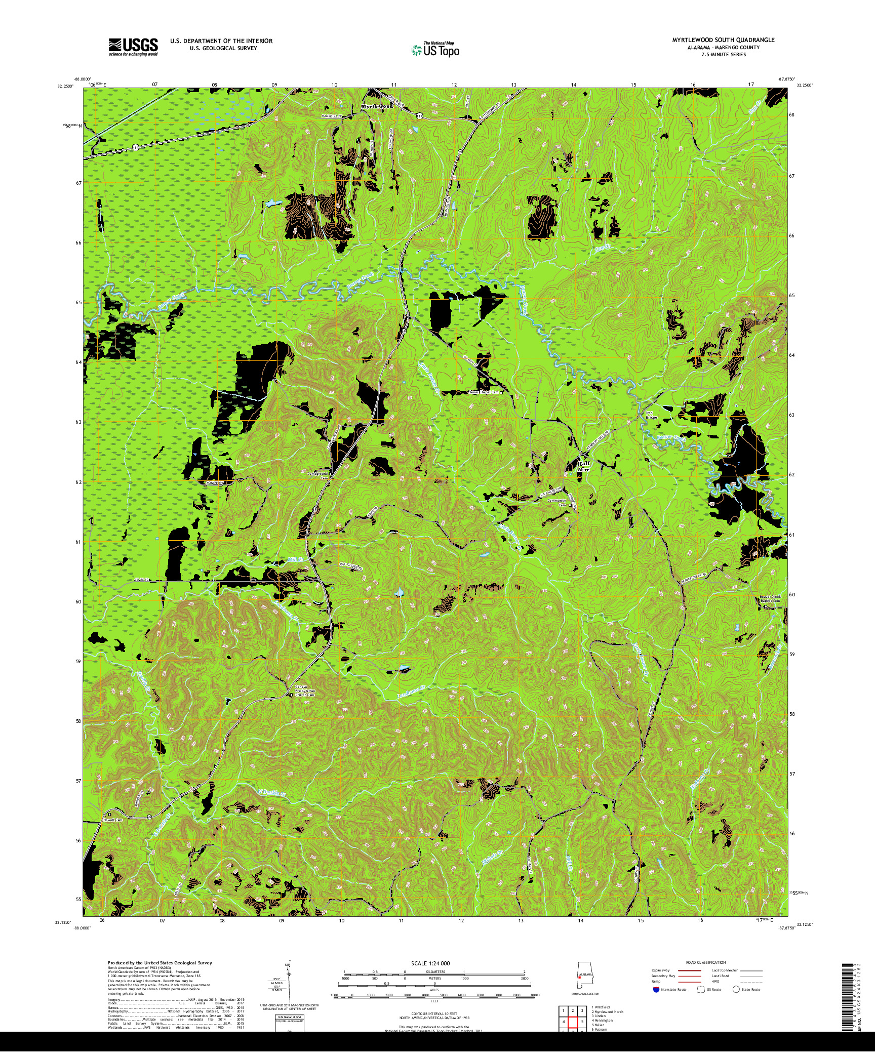 USGS US TOPO 7.5-MINUTE MAP FOR MYRTLEWOOD SOUTH, AL 2018