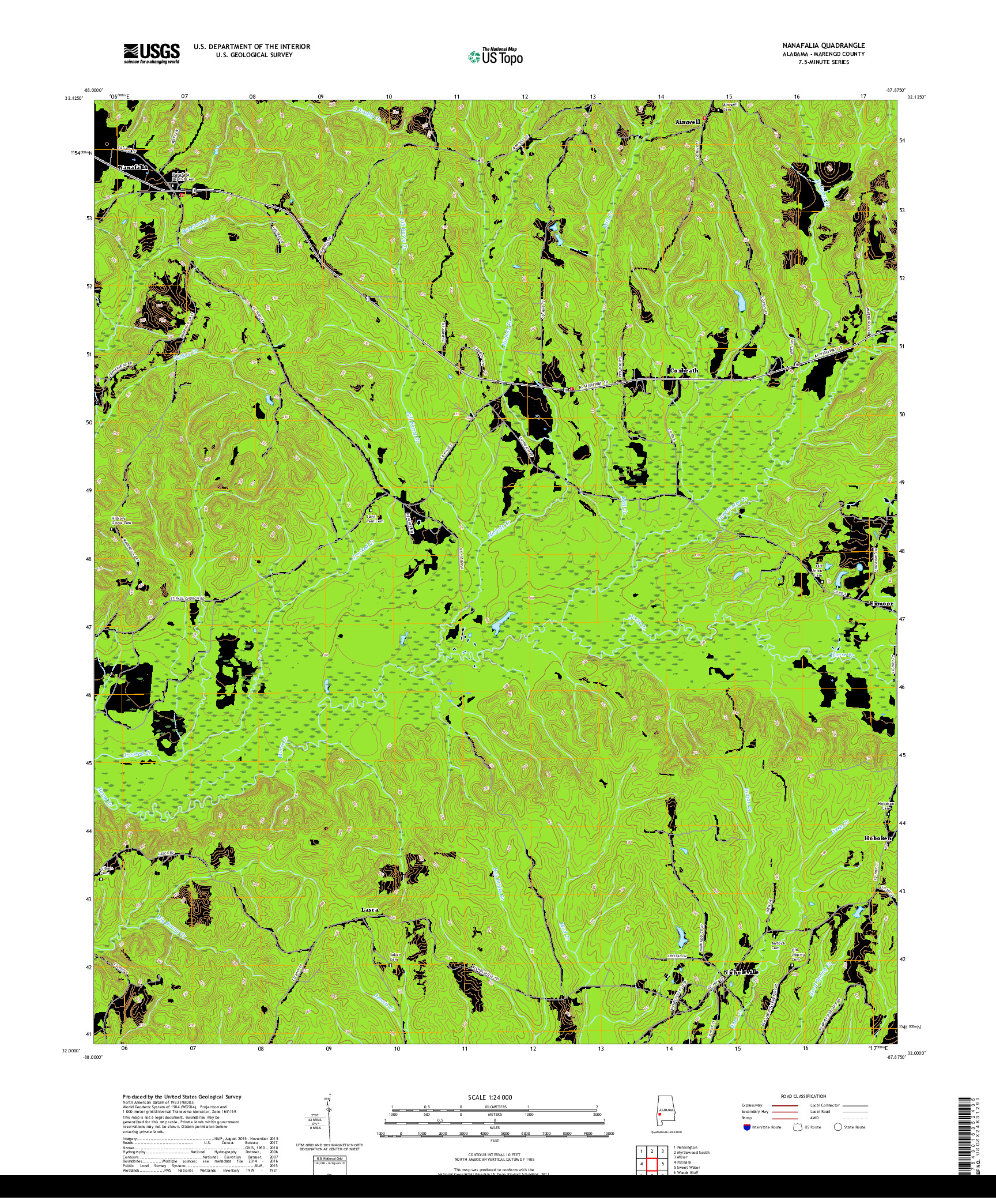 USGS US TOPO 7.5-MINUTE MAP FOR NANAFALIA, AL 2018