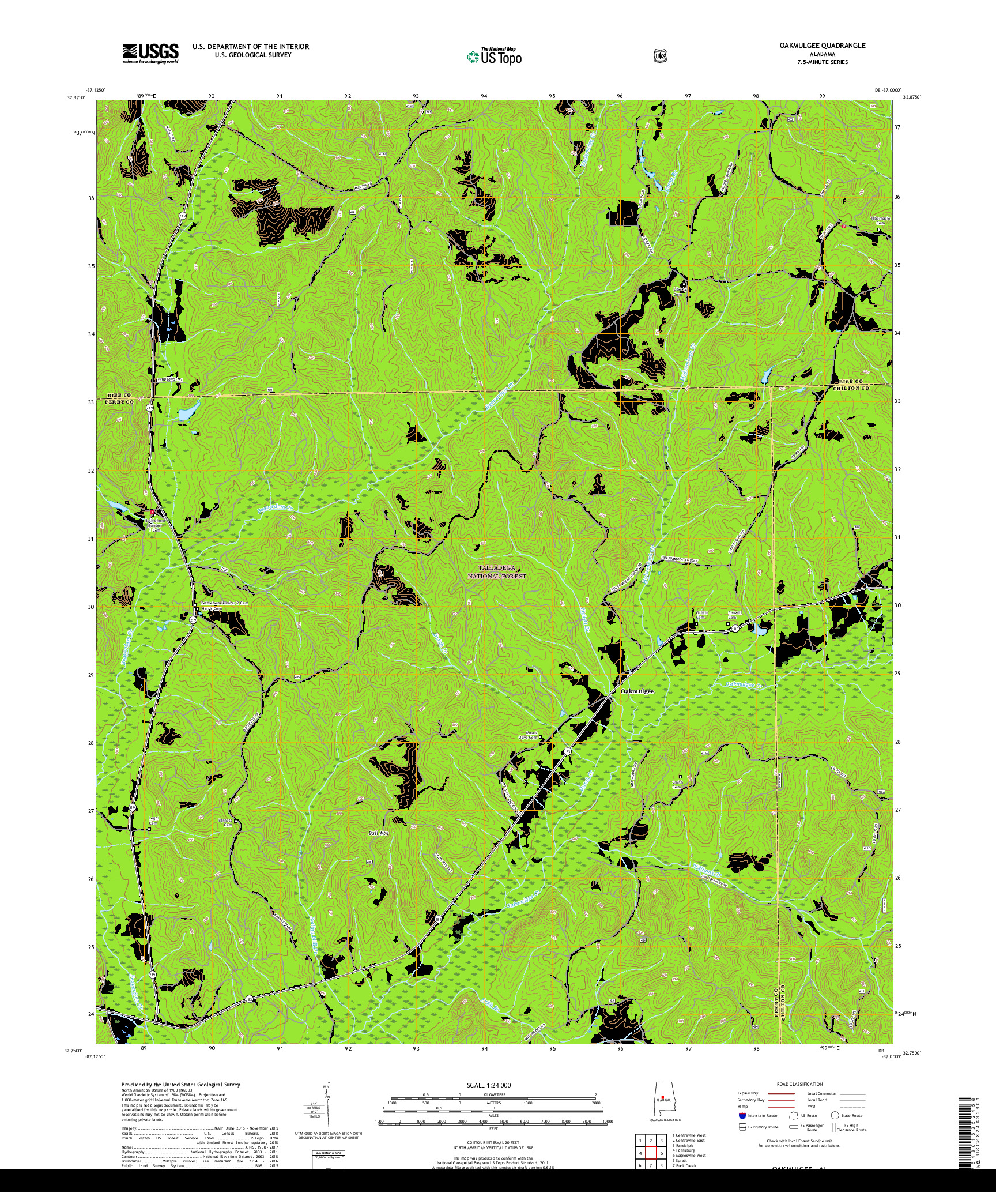 USGS US TOPO 7.5-MINUTE MAP FOR OAKMULGEE, AL 2018