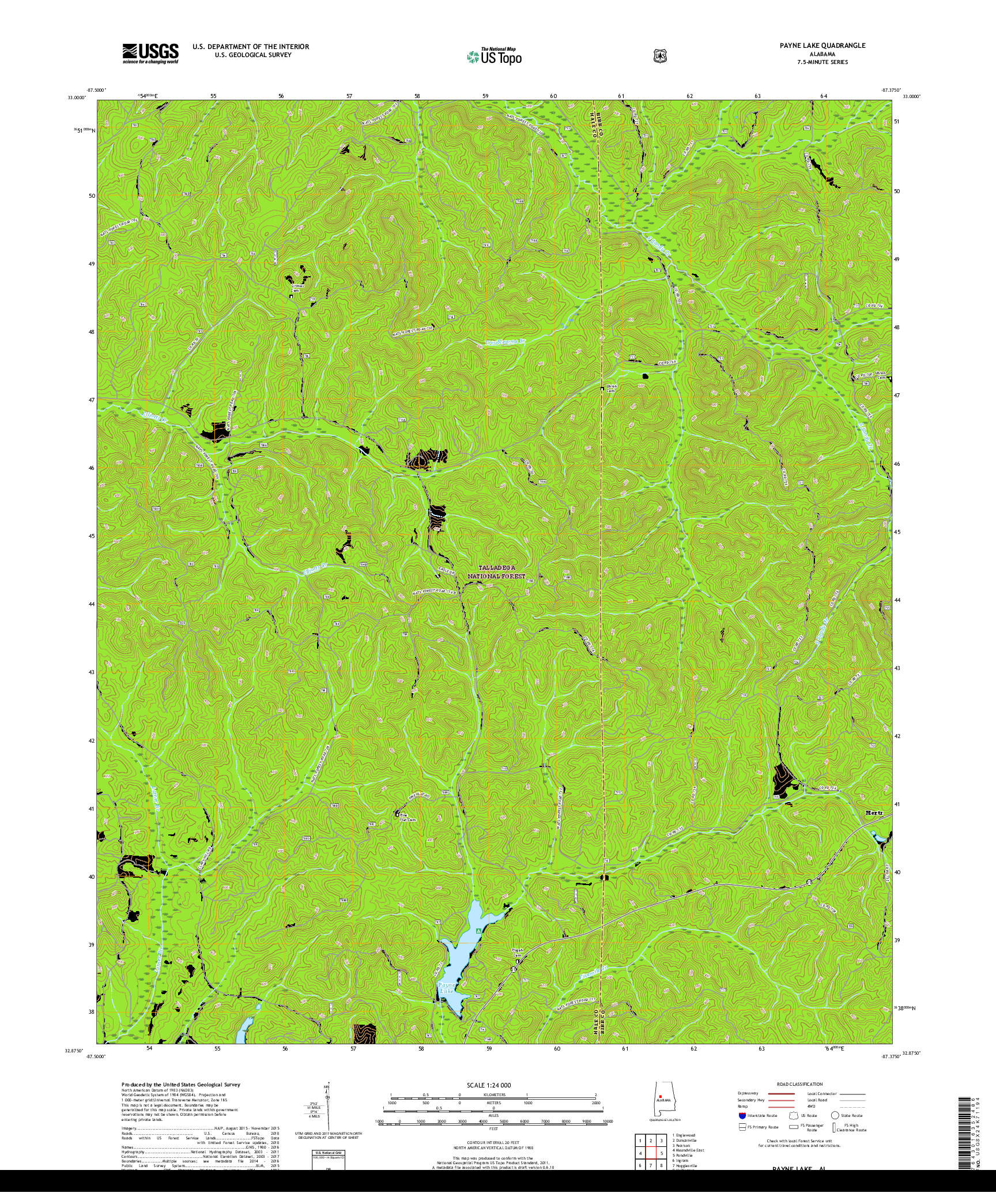 USGS US TOPO 7.5-MINUTE MAP FOR PAYNE LAKE, AL 2018