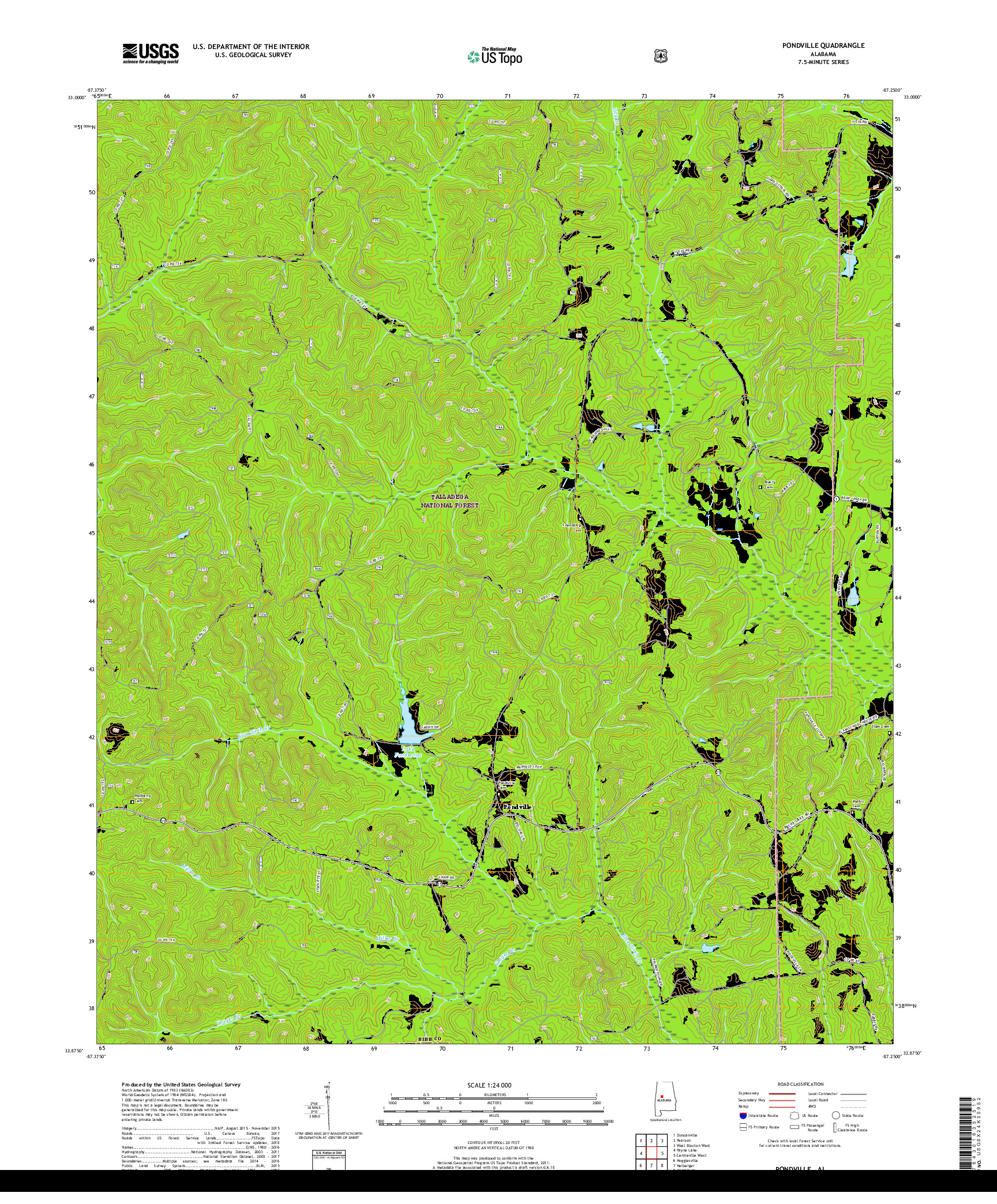 USGS US TOPO 7.5-MINUTE MAP FOR PONDVILLE, AL 2018