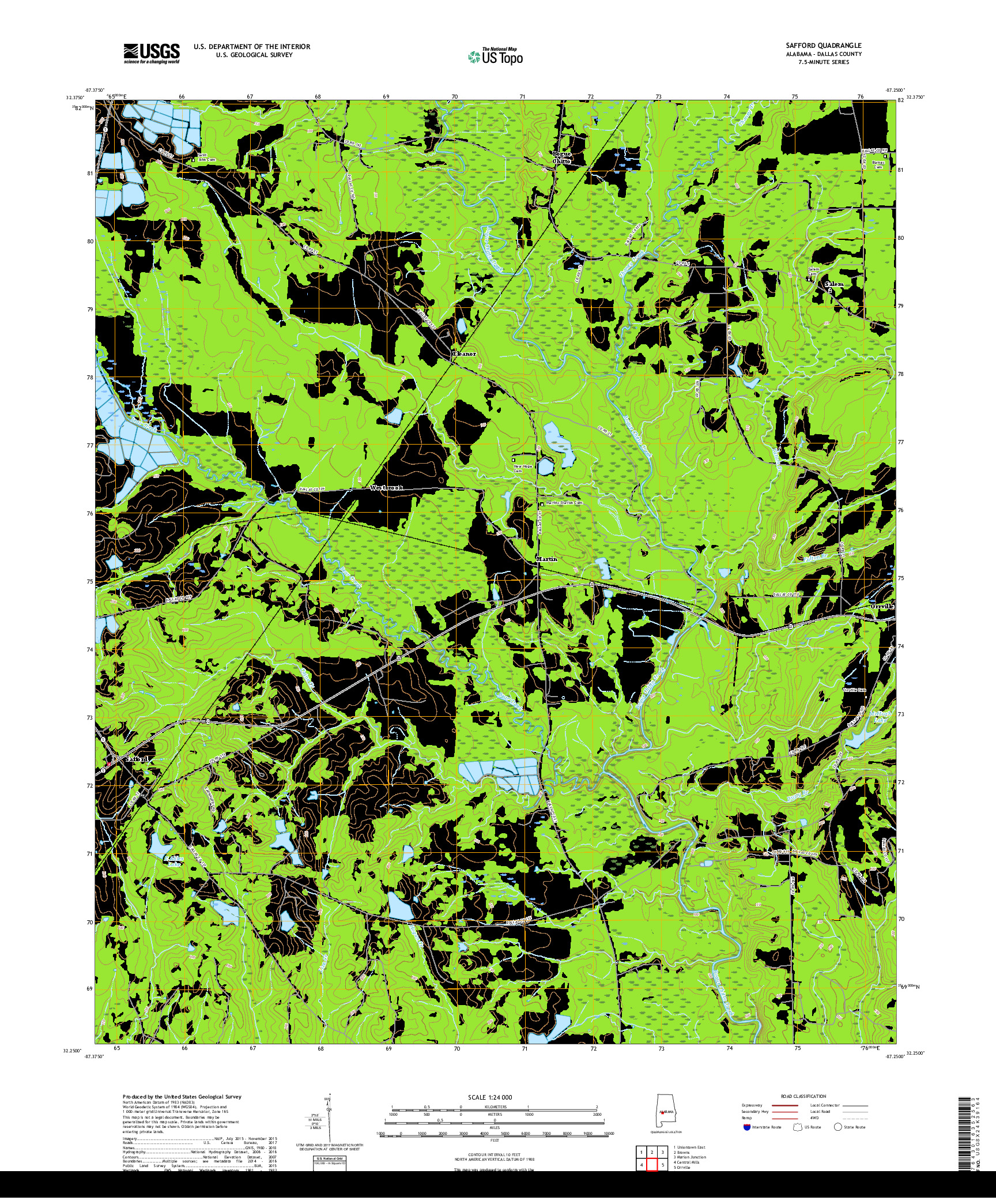 USGS US TOPO 7.5-MINUTE MAP FOR SAFFORD, AL 2018