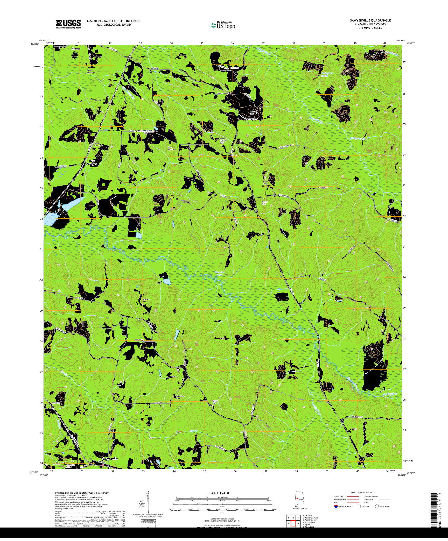 USGS US TOPO 7.5-MINUTE MAP FOR SAWYERVILLE, AL 2018