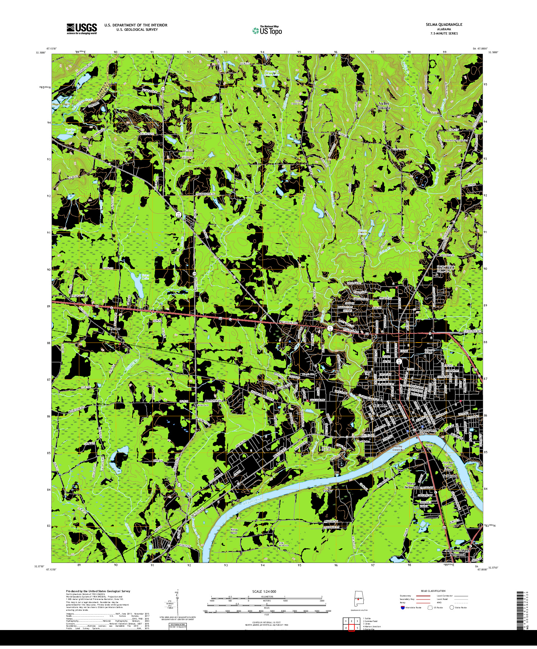 USGS US TOPO 7.5-MINUTE MAP FOR SELMA, AL 2018