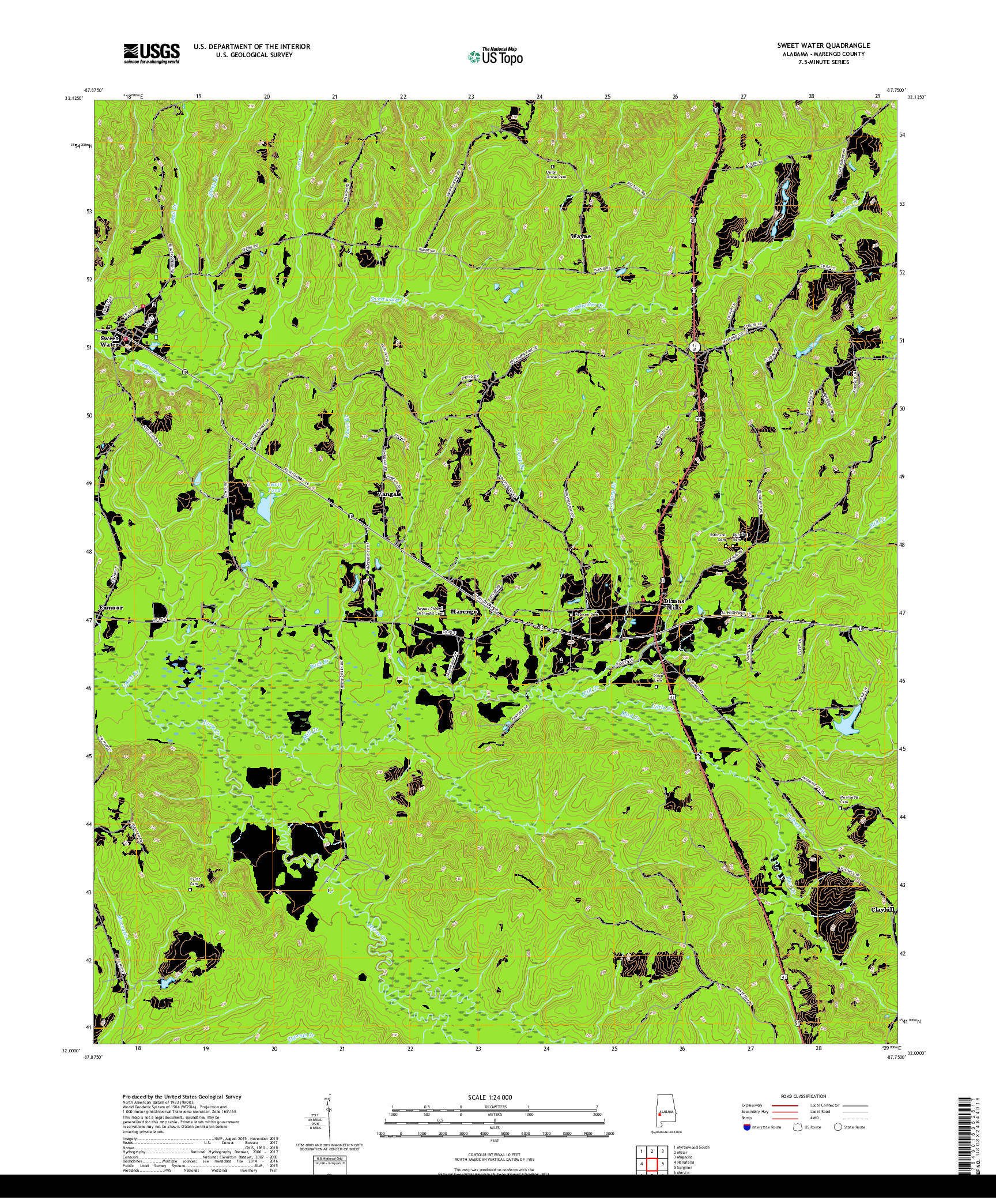 USGS US TOPO 7.5-MINUTE MAP FOR SWEET WATER, AL 2018