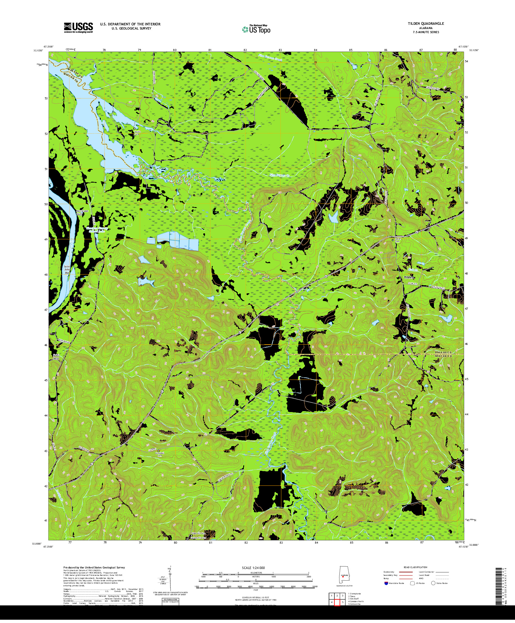 USGS US TOPO 7.5-MINUTE MAP FOR TILDEN, AL 2018