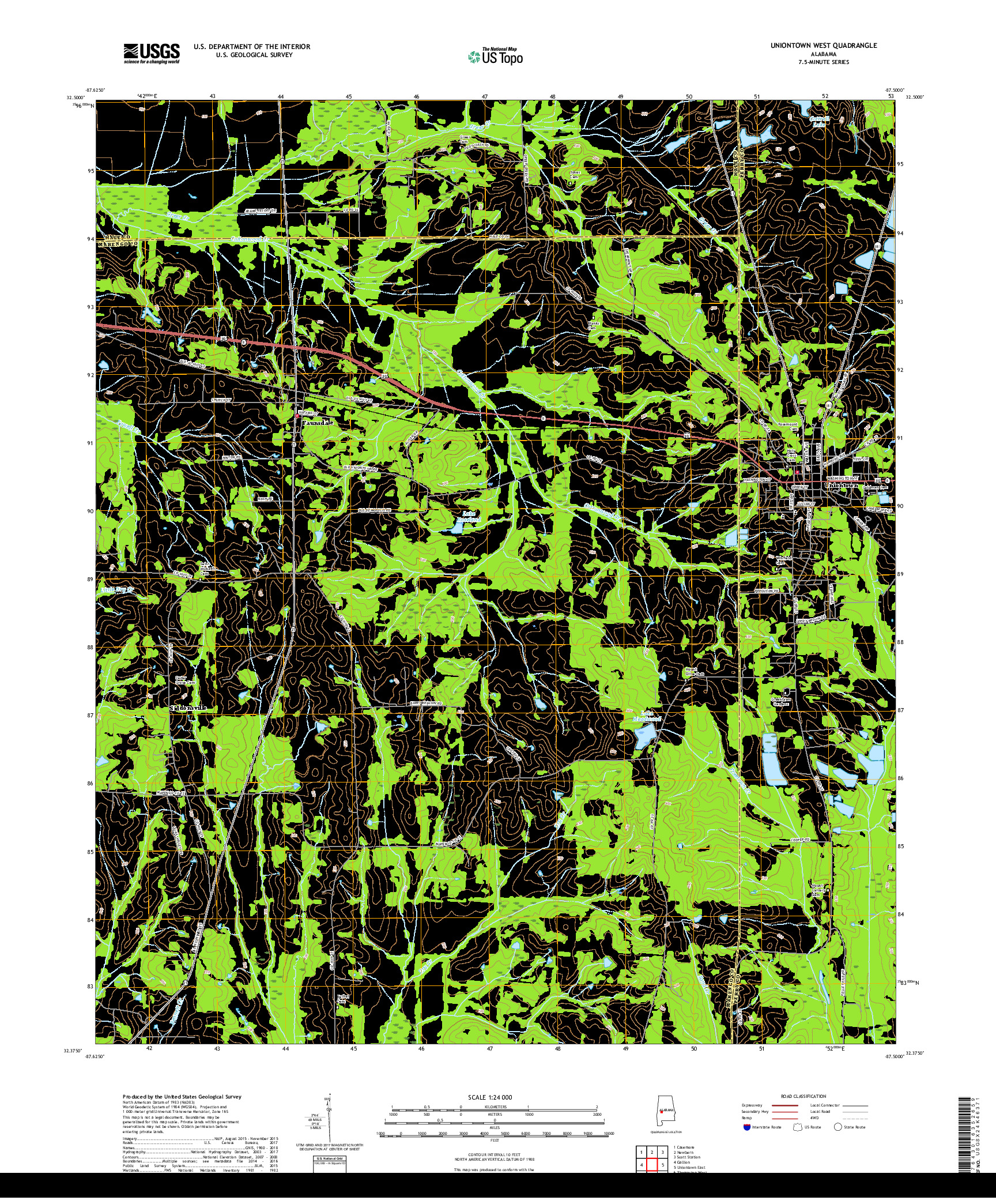 USGS US TOPO 7.5-MINUTE MAP FOR UNIONTOWN WEST, AL 2018