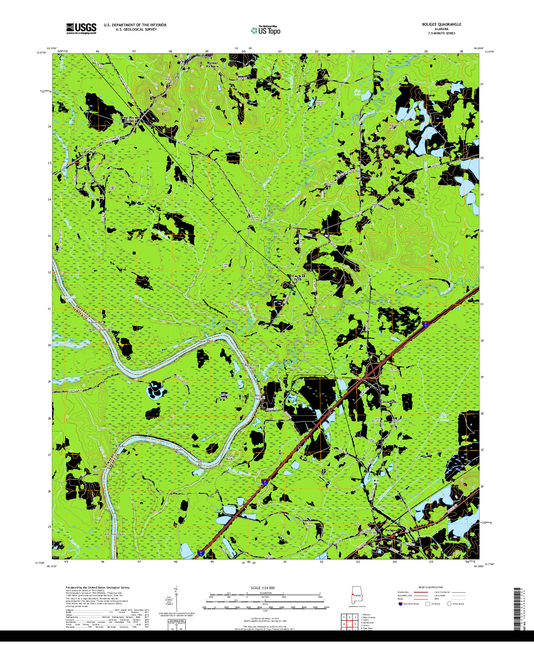 USGS US TOPO 7.5-MINUTE MAP FOR BOLIGEE, AL 2018