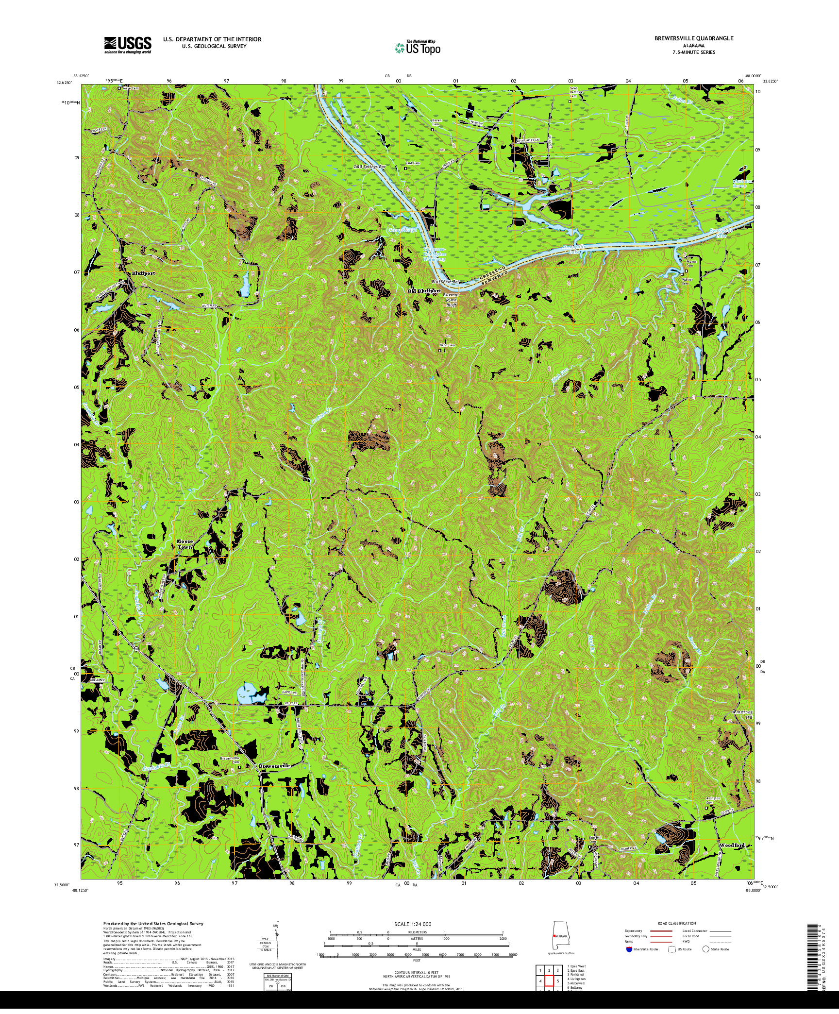 USGS US TOPO 7.5-MINUTE MAP FOR BREWERSVILLE, AL 2018