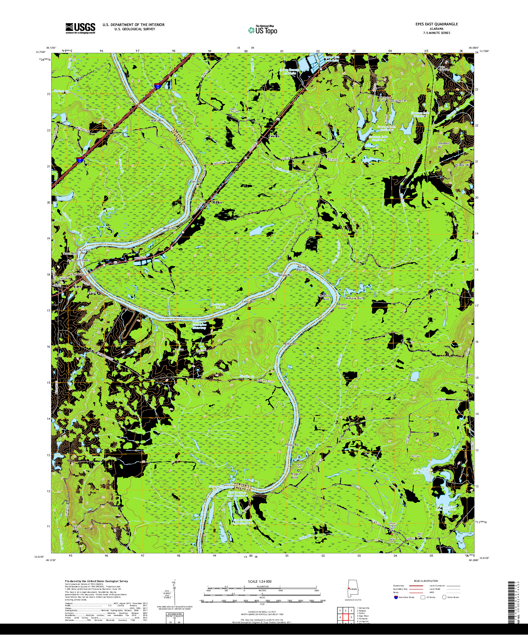 USGS US TOPO 7.5-MINUTE MAP FOR EPES EAST, AL 2018