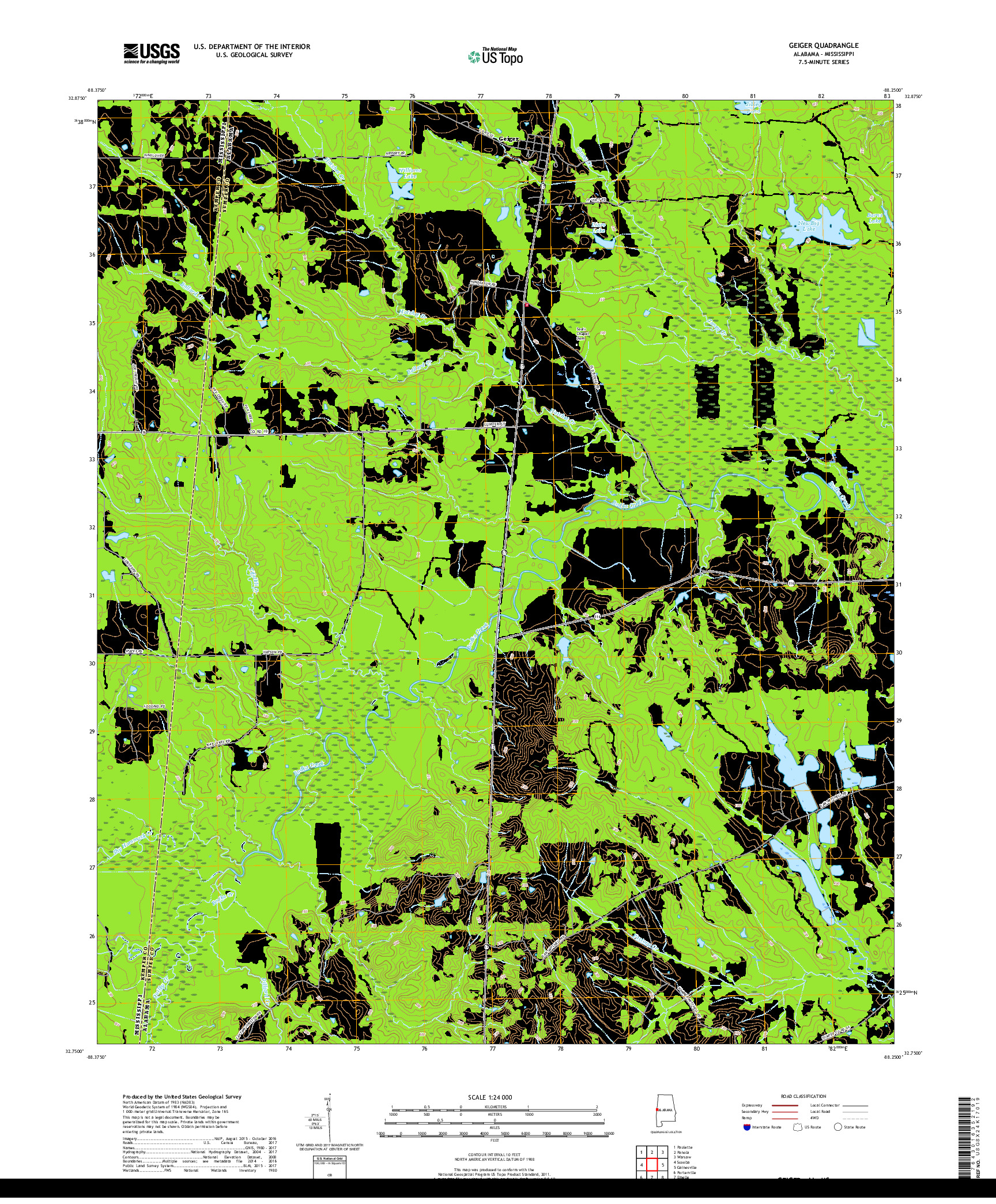 USGS US TOPO 7.5-MINUTE MAP FOR GEIGER, AL,MS 2018