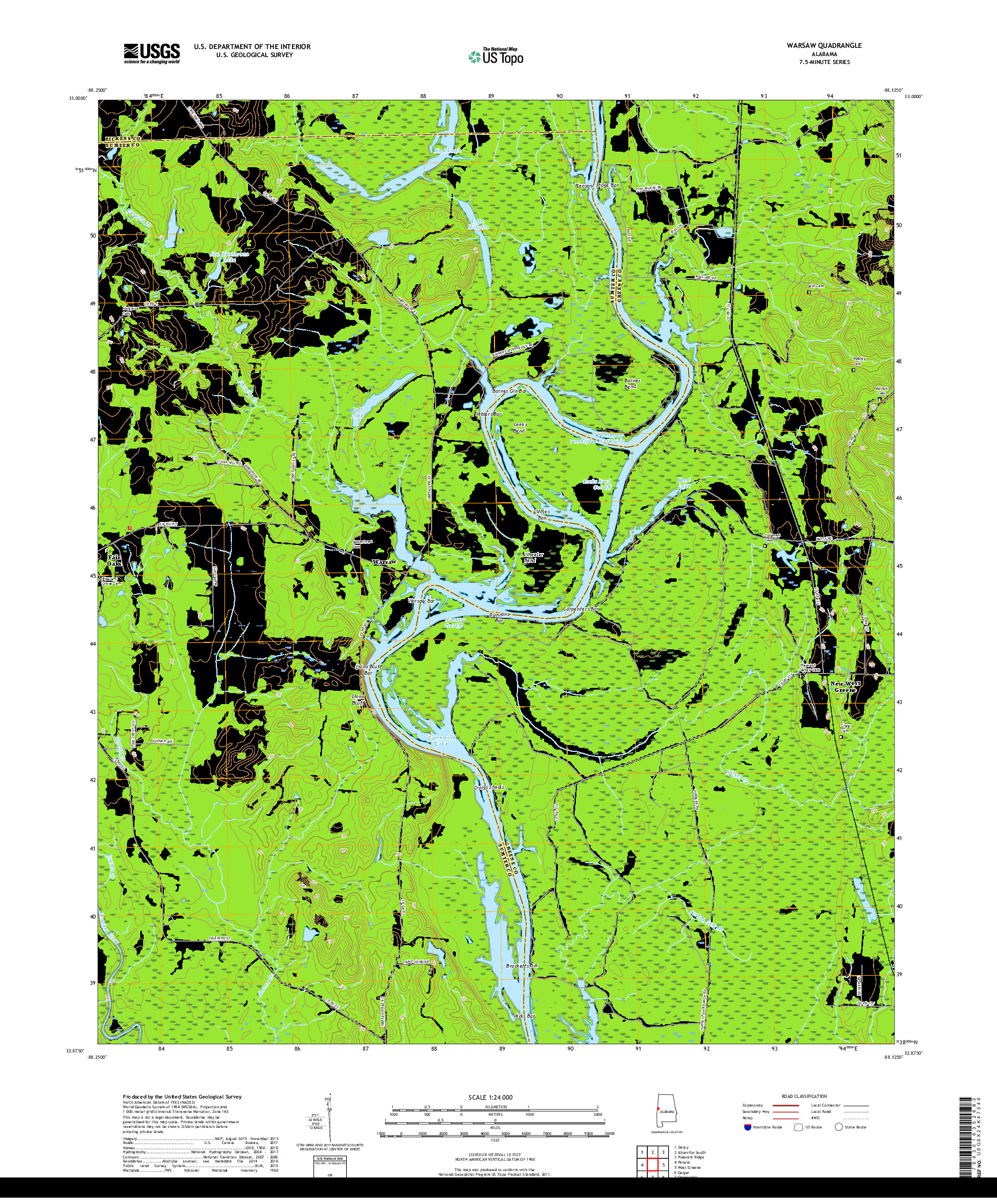 USGS US TOPO 7.5-MINUTE MAP FOR WARSAW, AL 2018