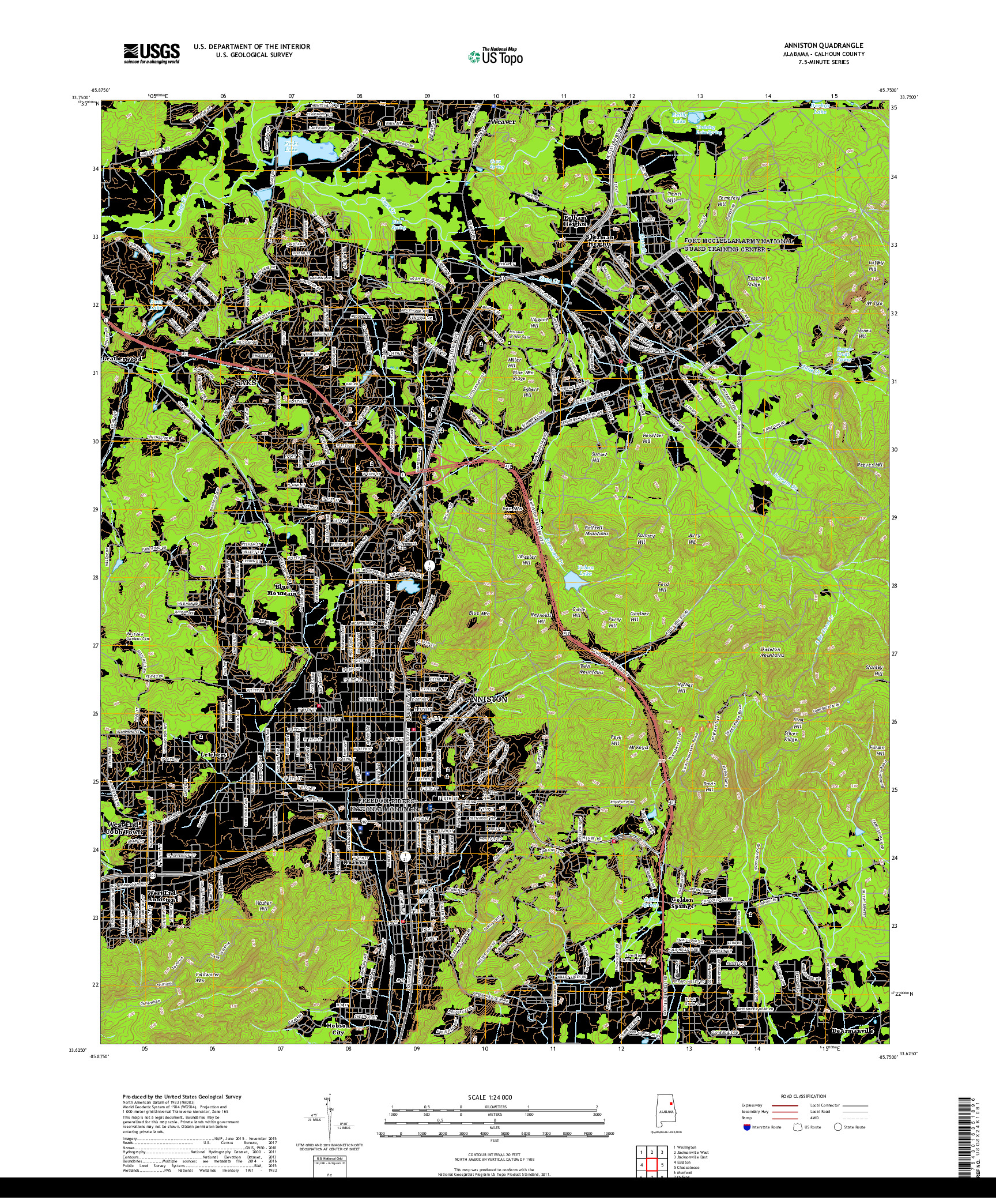 USGS US TOPO 7.5-MINUTE MAP FOR ANNISTON, AL 2018