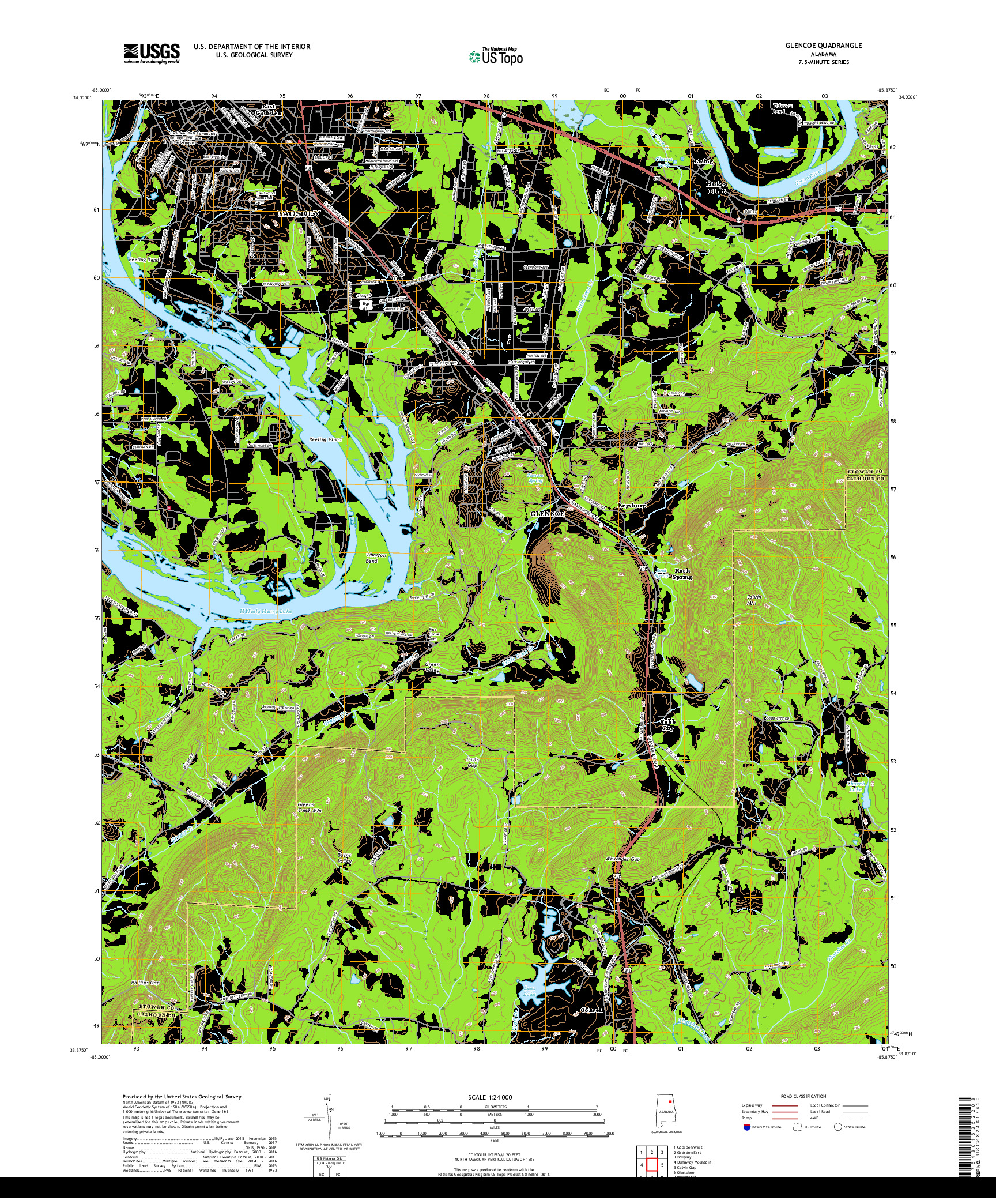 USGS US TOPO 7.5-MINUTE MAP FOR GLENCOE, AL 2018