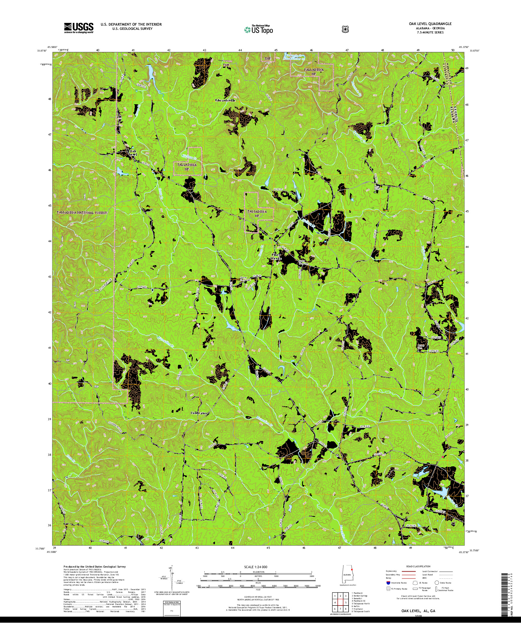 USGS US TOPO 7.5-MINUTE MAP FOR OAK LEVEL, AL,GA 2018