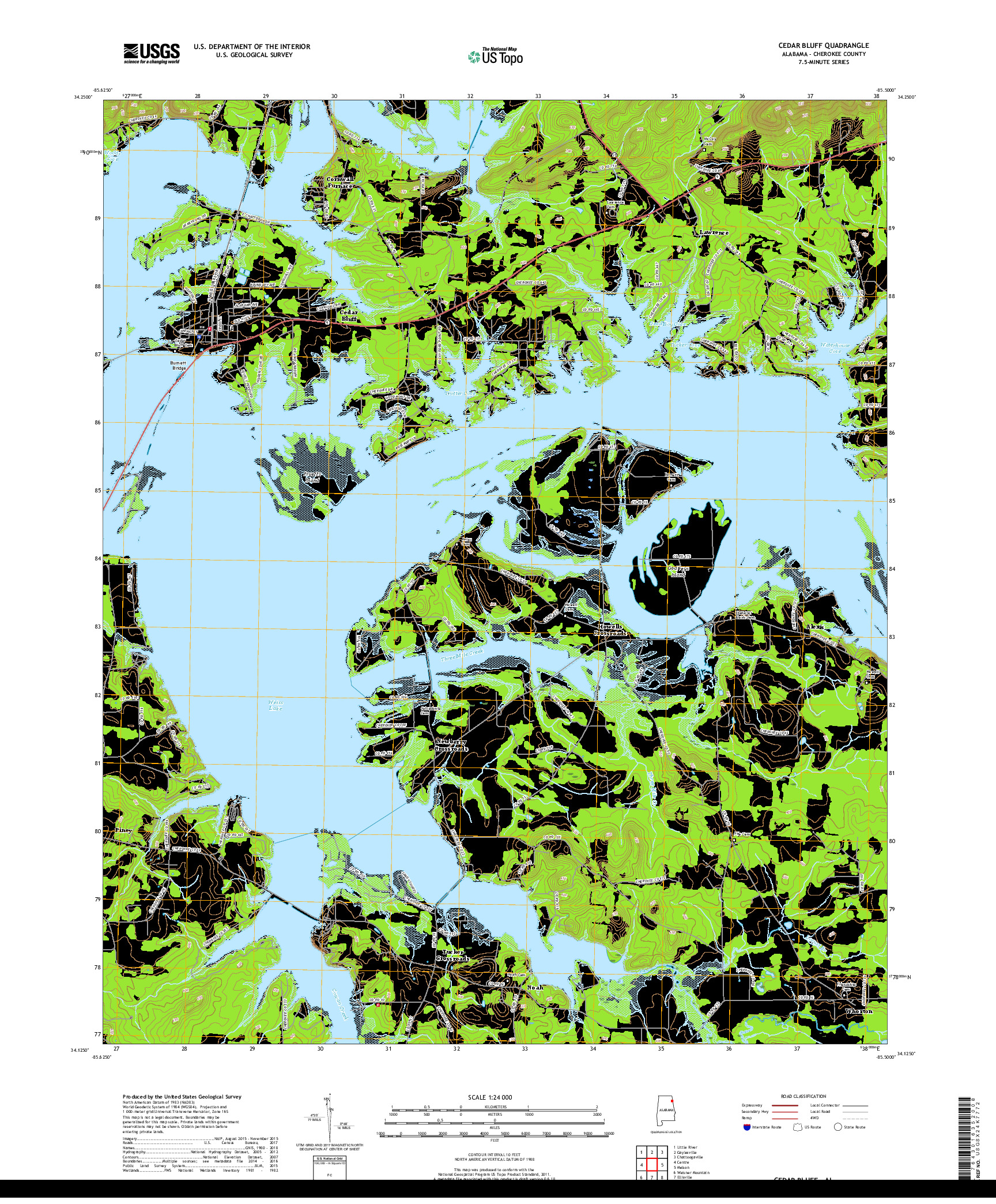 USGS US TOPO 7.5-MINUTE MAP FOR CEDAR BLUFF, AL 2018