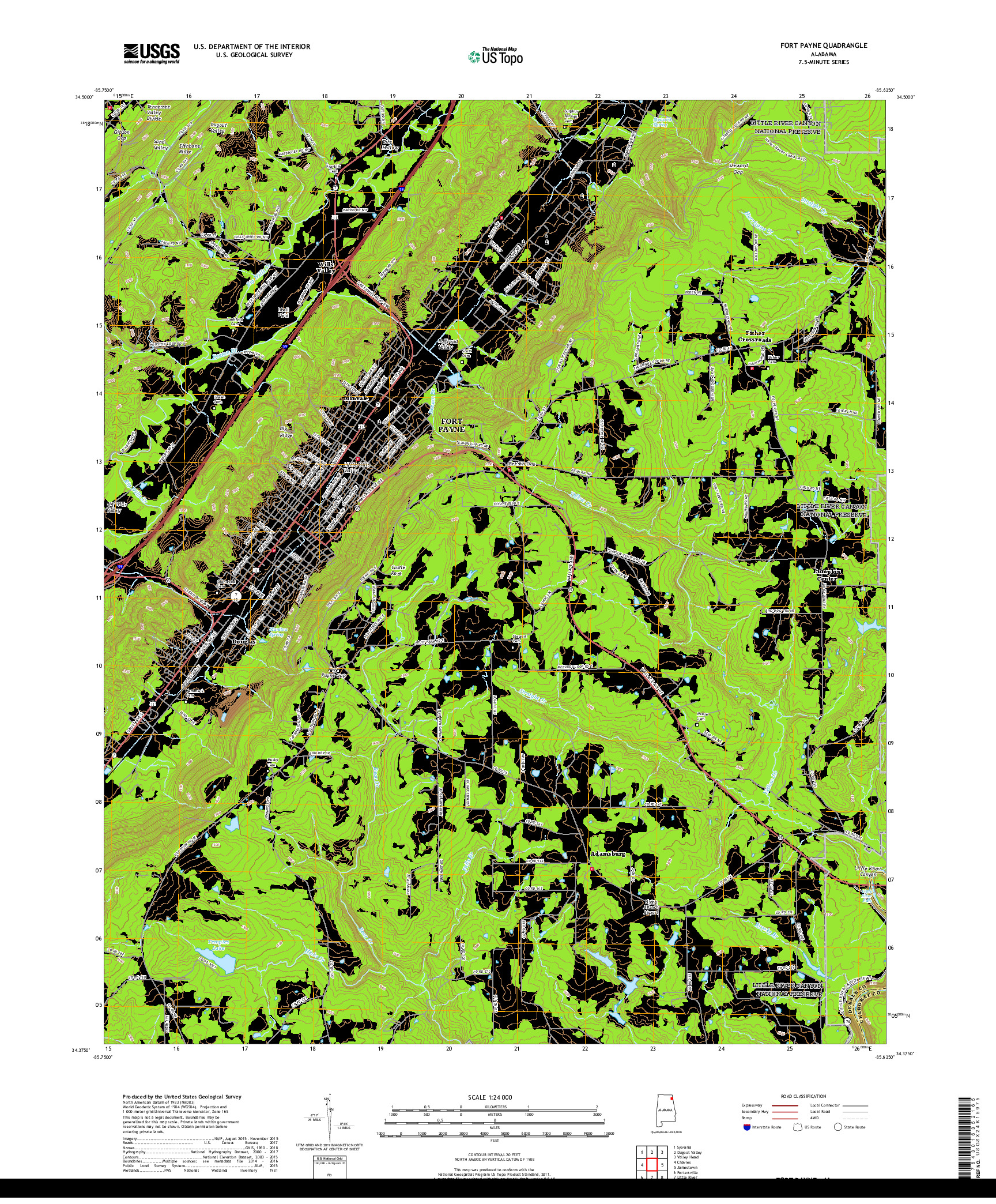 USGS US TOPO 7.5-MINUTE MAP FOR FORT PAYNE, AL 2018