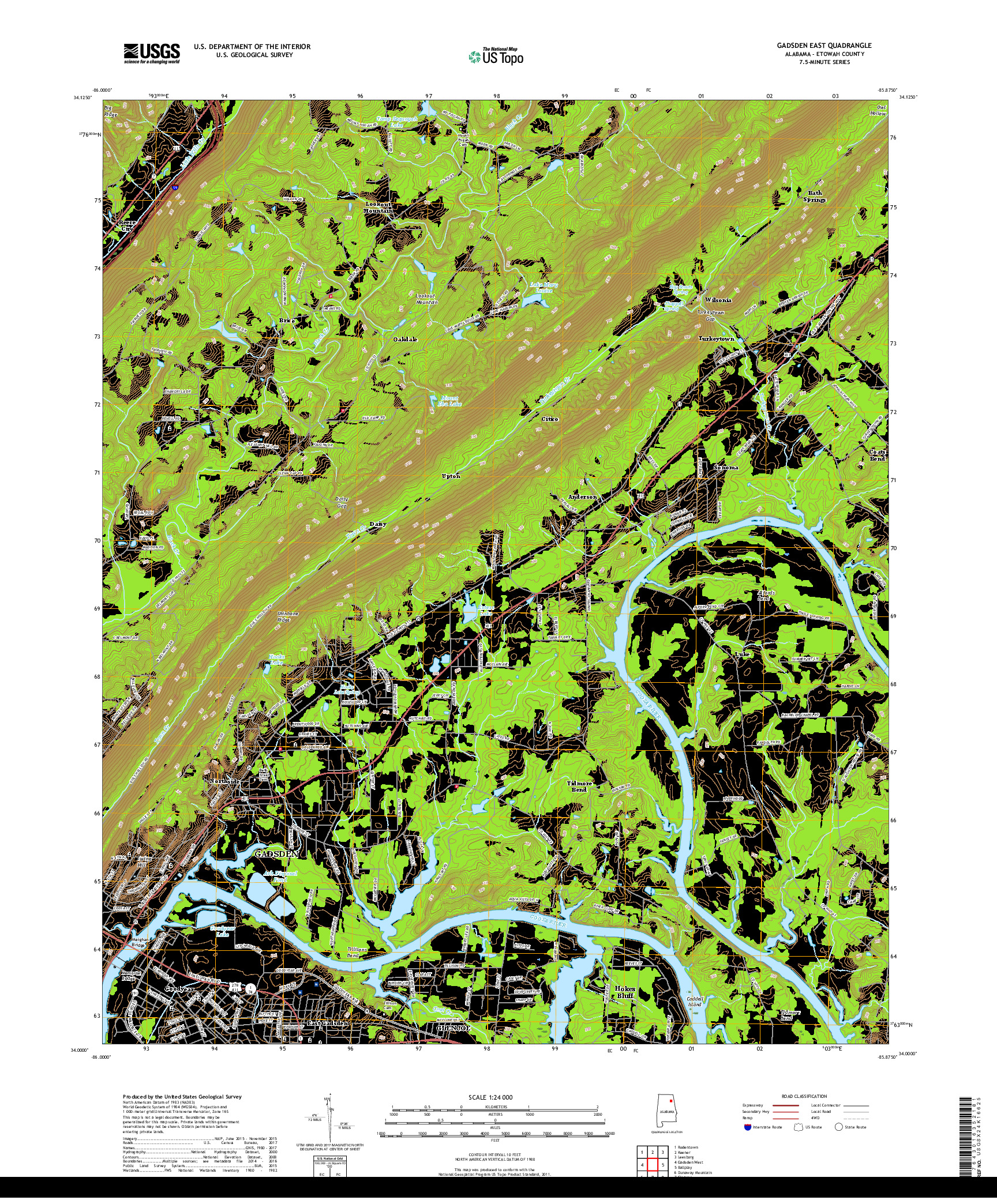 USGS US TOPO 7.5-MINUTE MAP FOR GADSDEN EAST, AL 2018