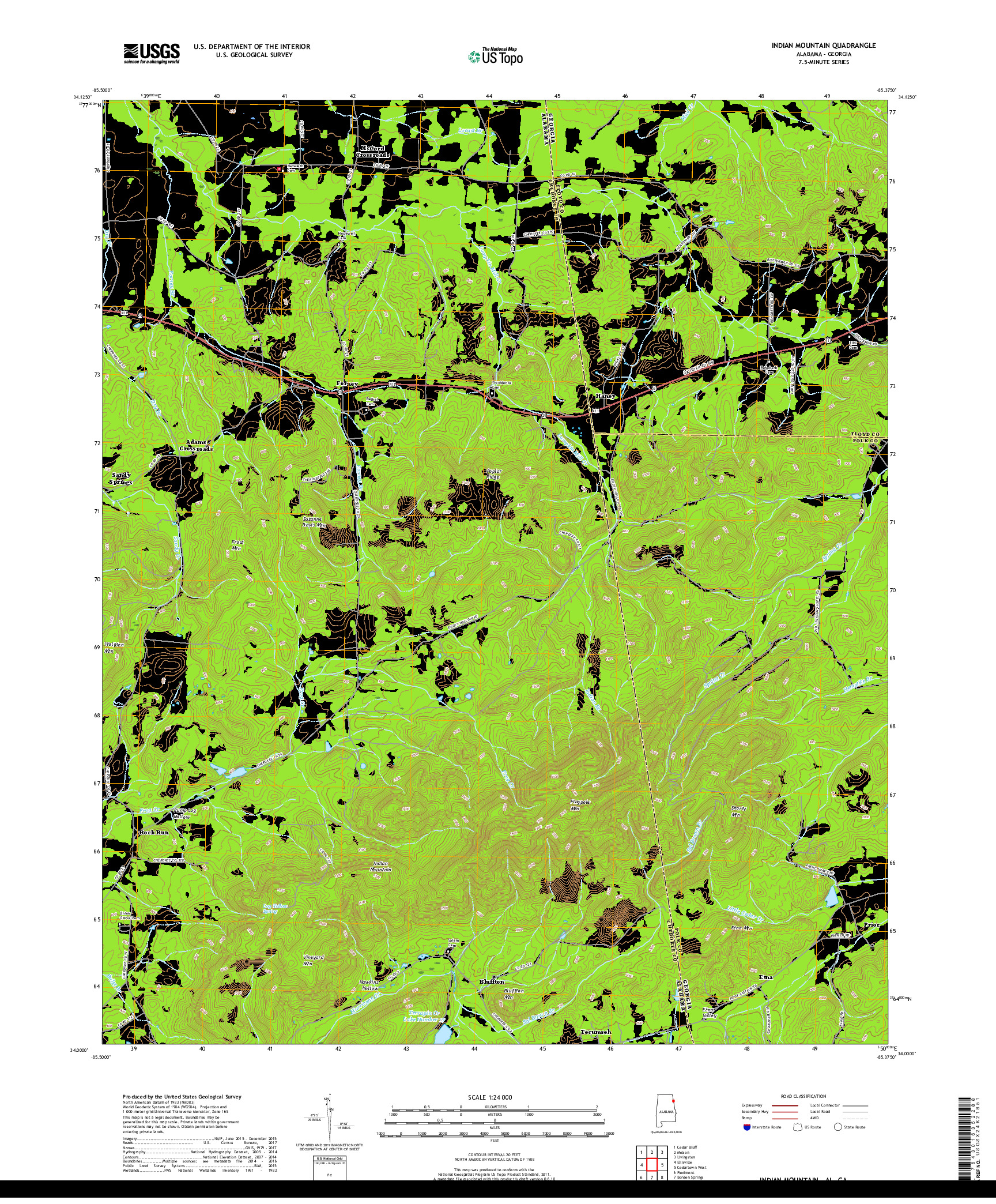 USGS US TOPO 7.5-MINUTE MAP FOR INDIAN MOUNTAIN, AL,GA 2018