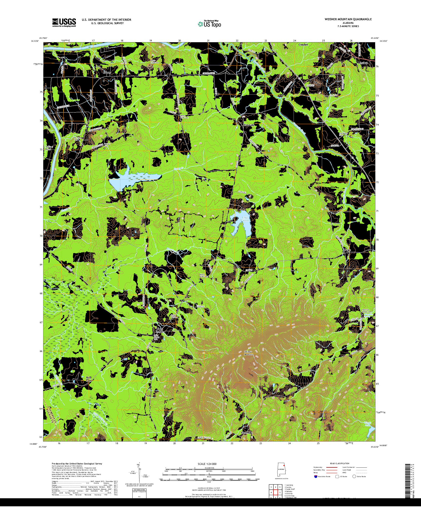 USGS US TOPO 7.5-MINUTE MAP FOR WEISNER MOUNTAIN, AL 2018