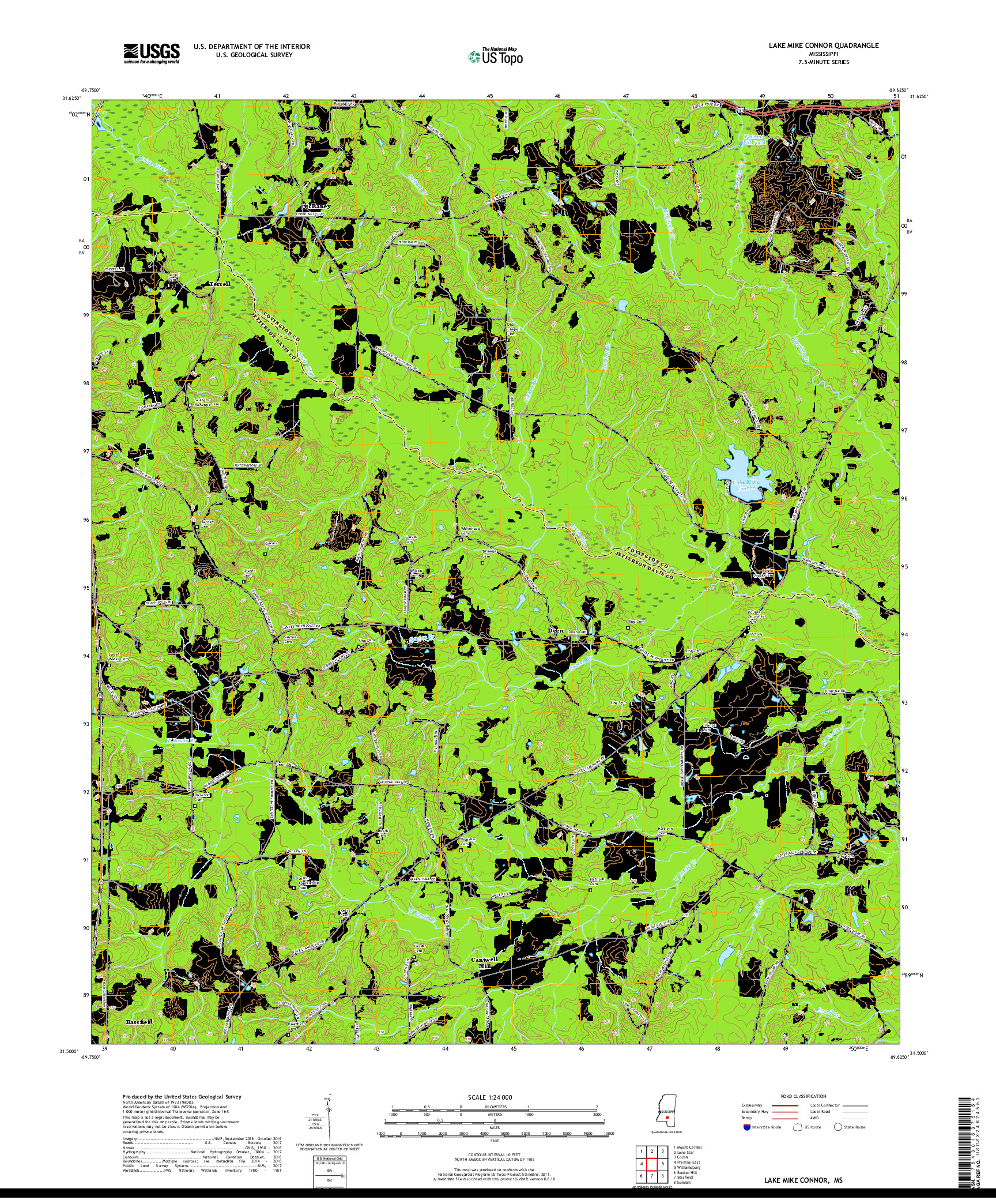 USGS US TOPO 7.5-MINUTE MAP FOR LAKE MIKE CONNOR, MS 2018