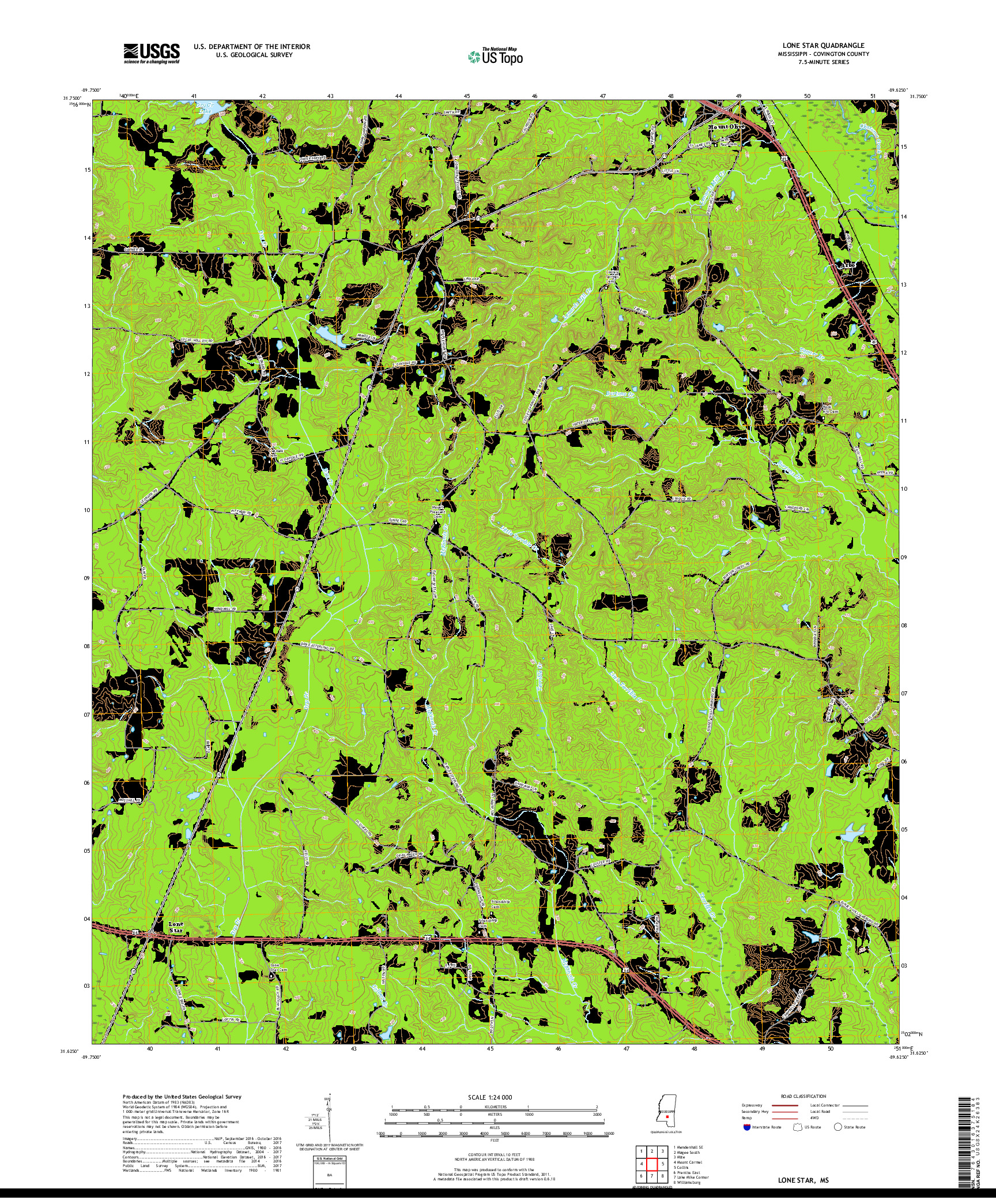 USGS US TOPO 7.5-MINUTE MAP FOR LONE STAR, MS 2018