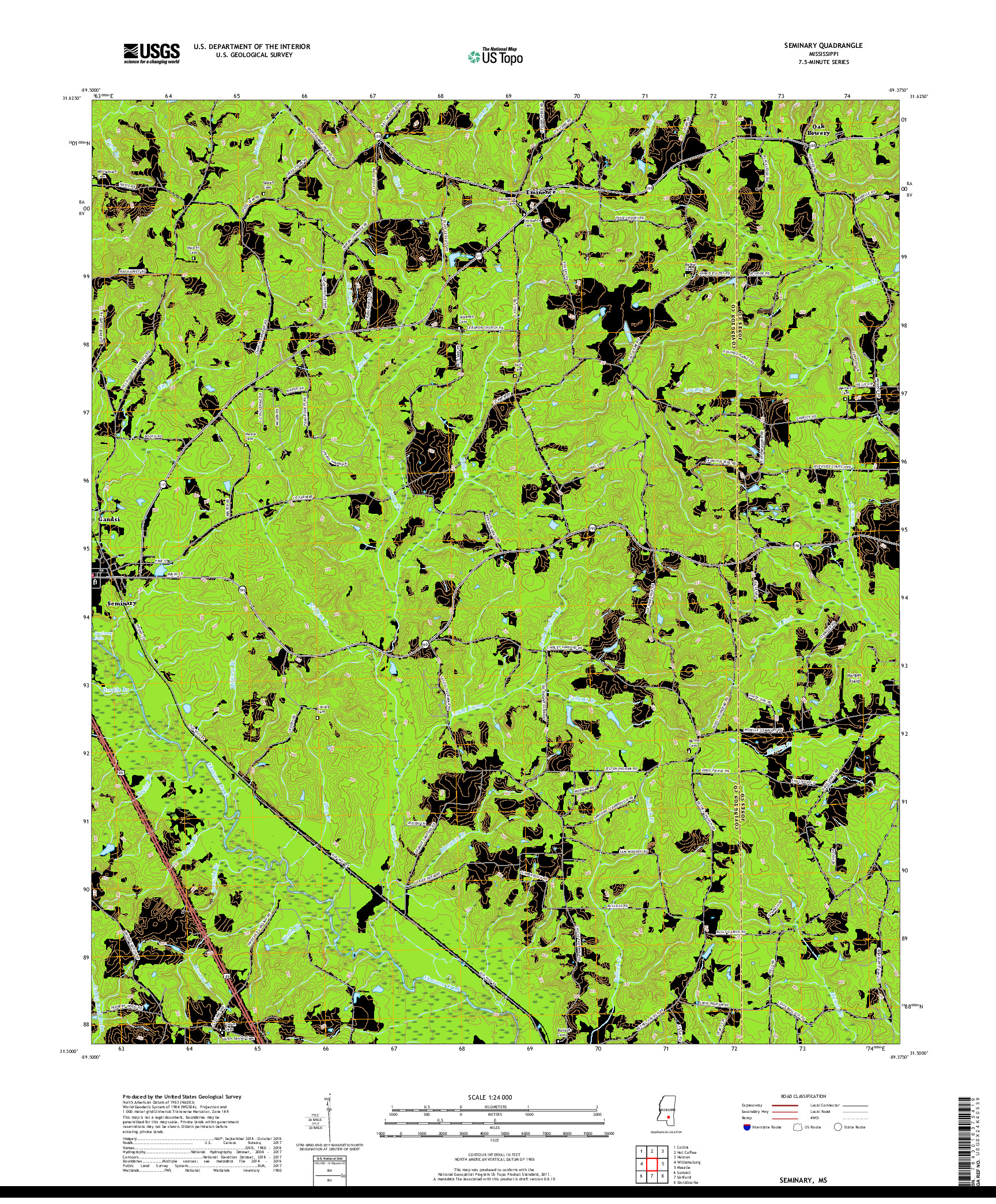 USGS US TOPO 7.5-MINUTE MAP FOR SEMINARY, MS 2018