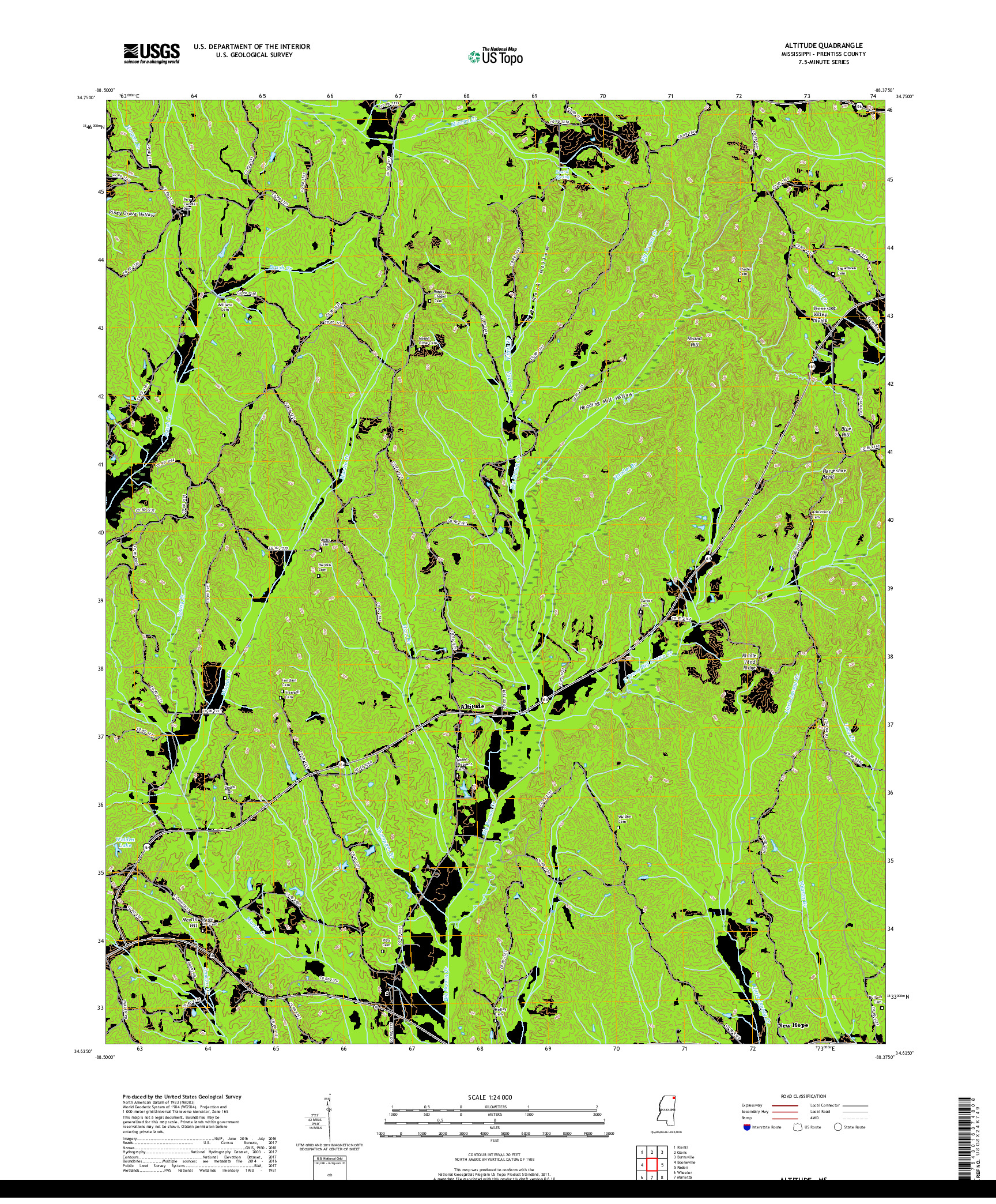 USGS US TOPO 7.5-MINUTE MAP FOR ALTITUDE, MS 2018