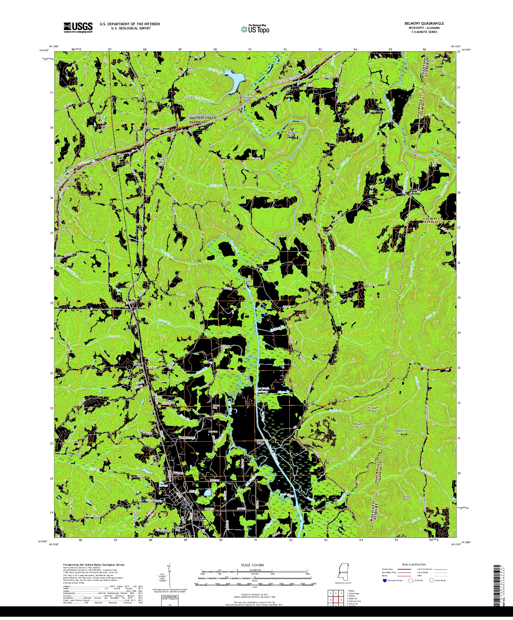 USGS US TOPO 7.5-MINUTE MAP FOR BELMONT, MS,AL 2018