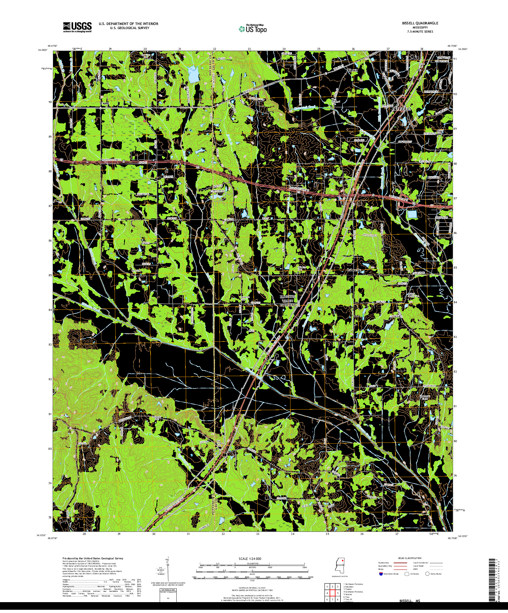 USGS US TOPO 7.5-MINUTE MAP FOR BISSELL, MS 2018