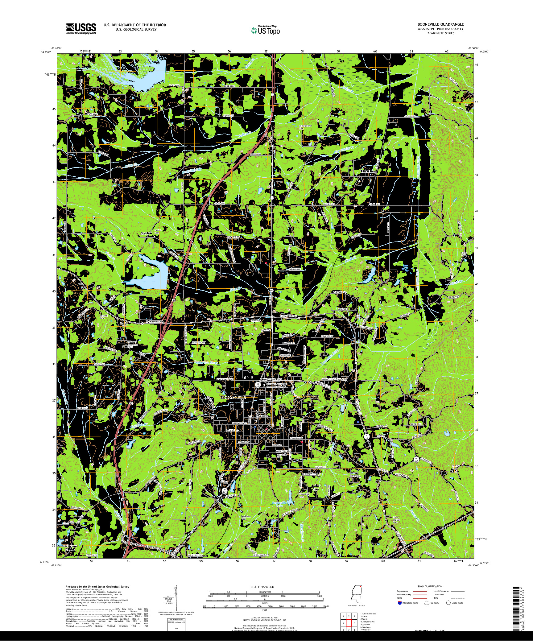 USGS US TOPO 7.5-MINUTE MAP FOR BOONEVILLE, MS 2018