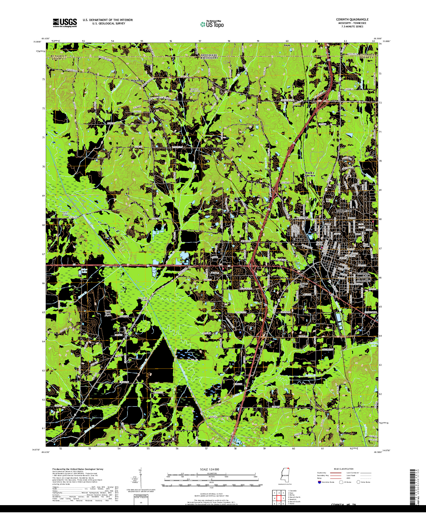 USGS US TOPO 7.5-MINUTE MAP FOR CORINTH, MS,TN 2018