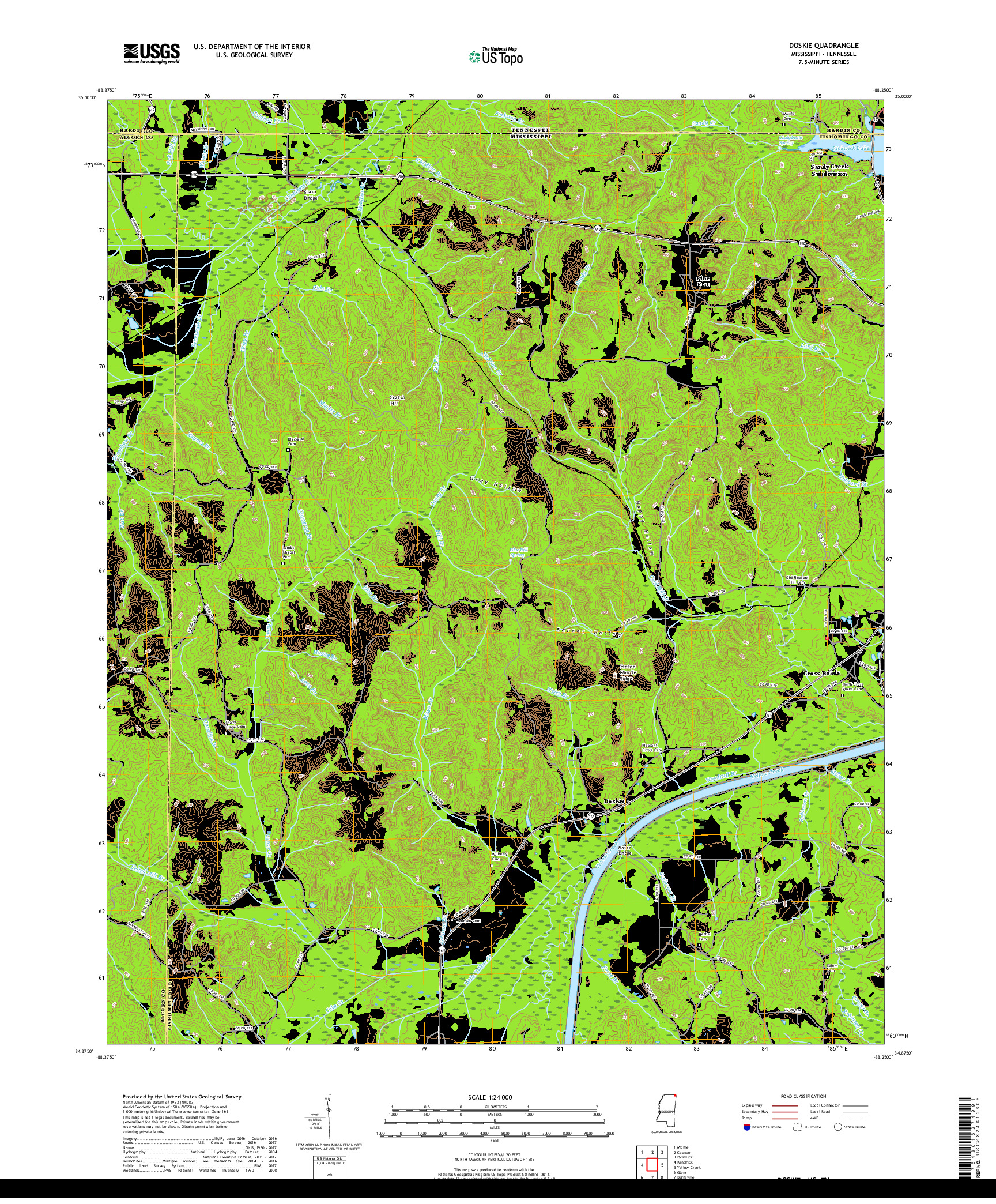 USGS US TOPO 7.5-MINUTE MAP FOR DOSKIE, MS,TN 2018