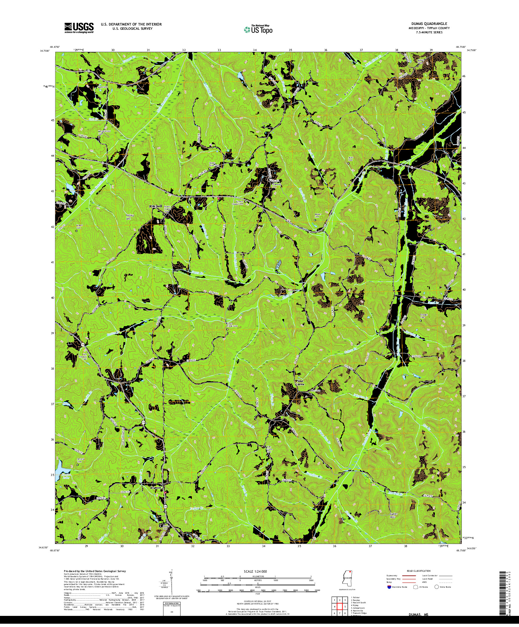 USGS US TOPO 7.5-MINUTE MAP FOR DUMAS, MS 2018