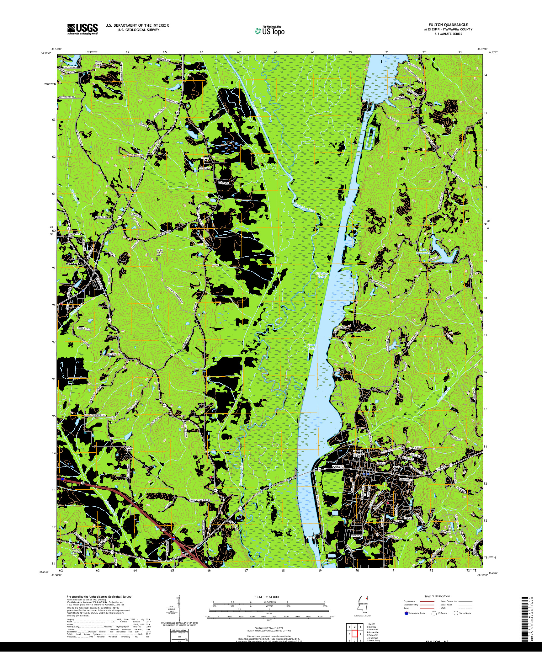 USGS US TOPO 7.5-MINUTE MAP FOR FULTON, MS 2018