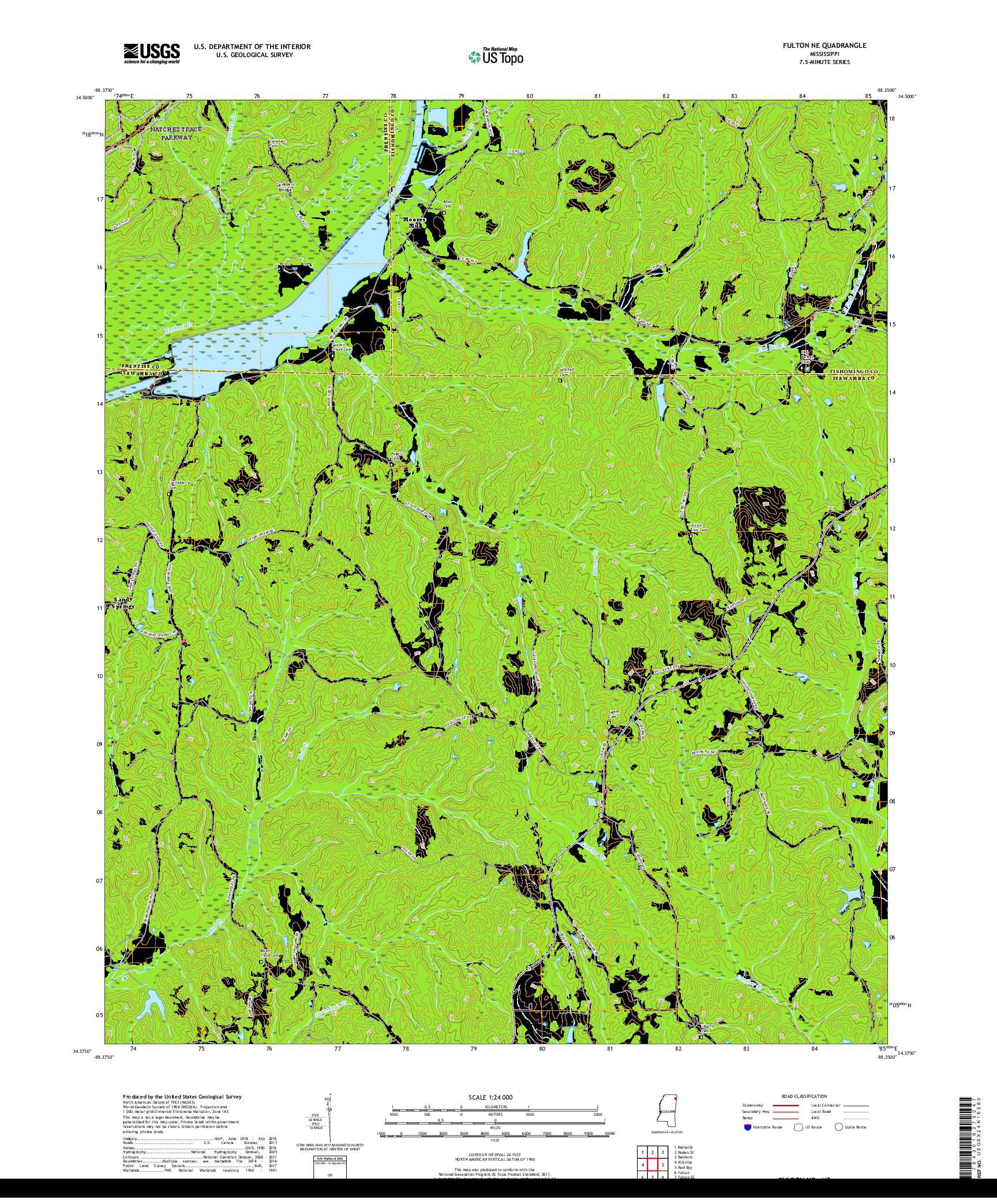 USGS US TOPO 7.5-MINUTE MAP FOR FULTON NE, MS 2018