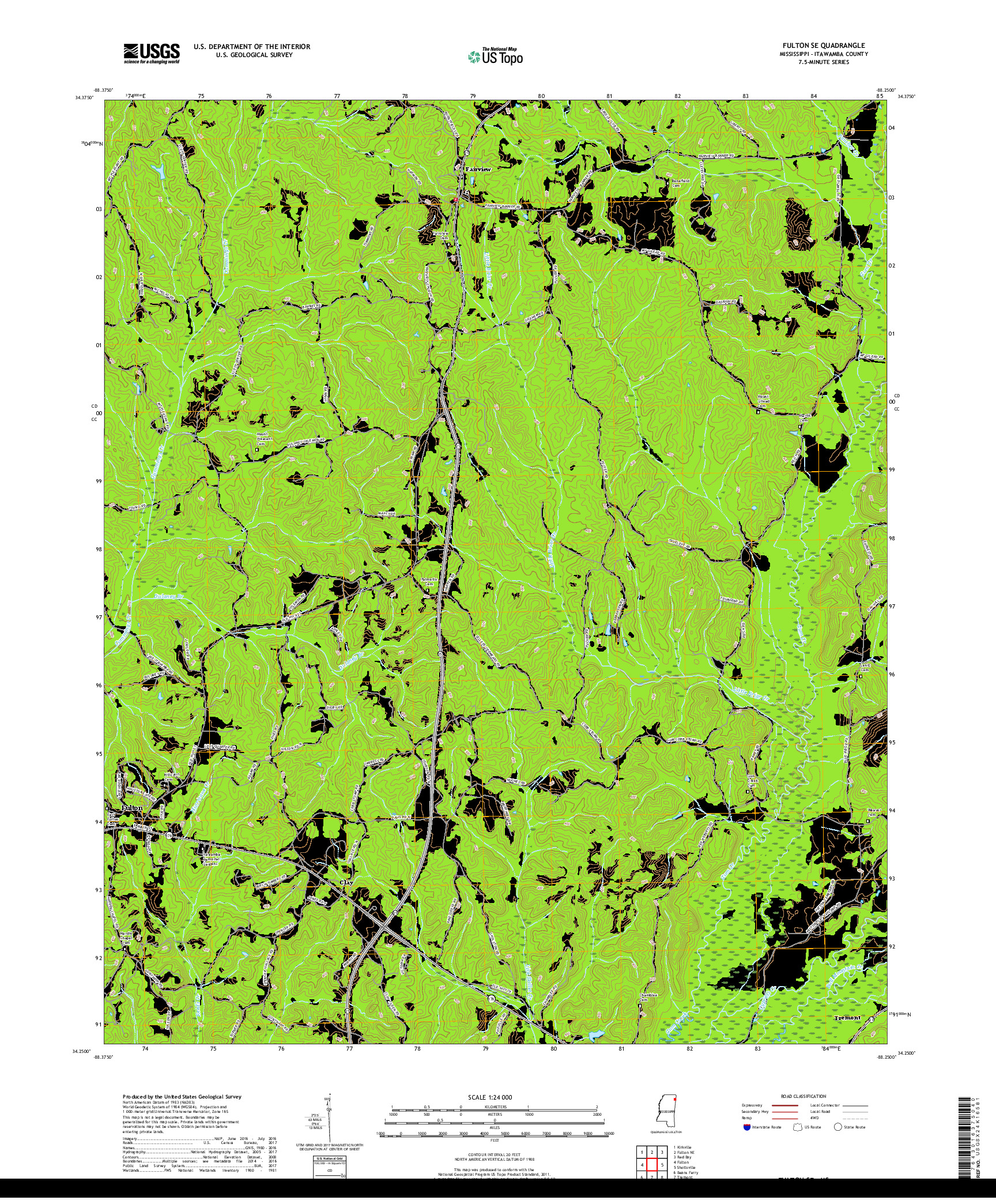 USGS US TOPO 7.5-MINUTE MAP FOR FULTON SE, MS 2018