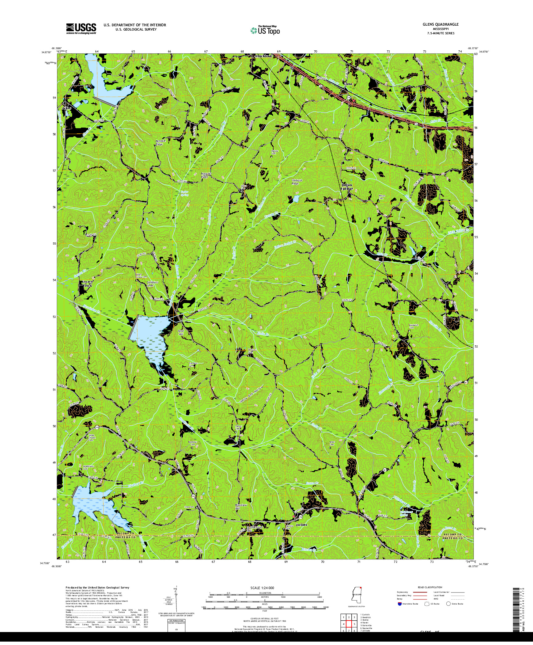 USGS US TOPO 7.5-MINUTE MAP FOR GLENS, MS 2018